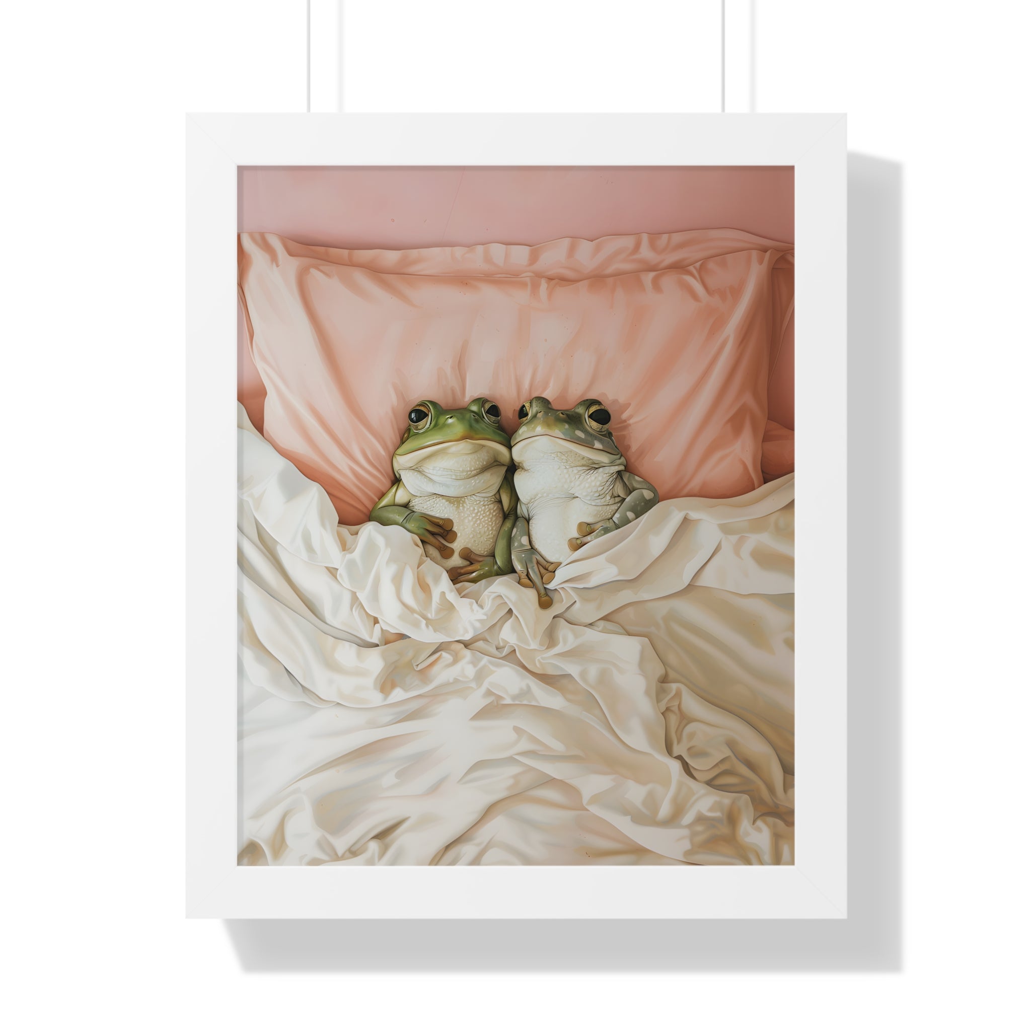 Framed Paper Print - Cozy Frogs Romantic Bliss