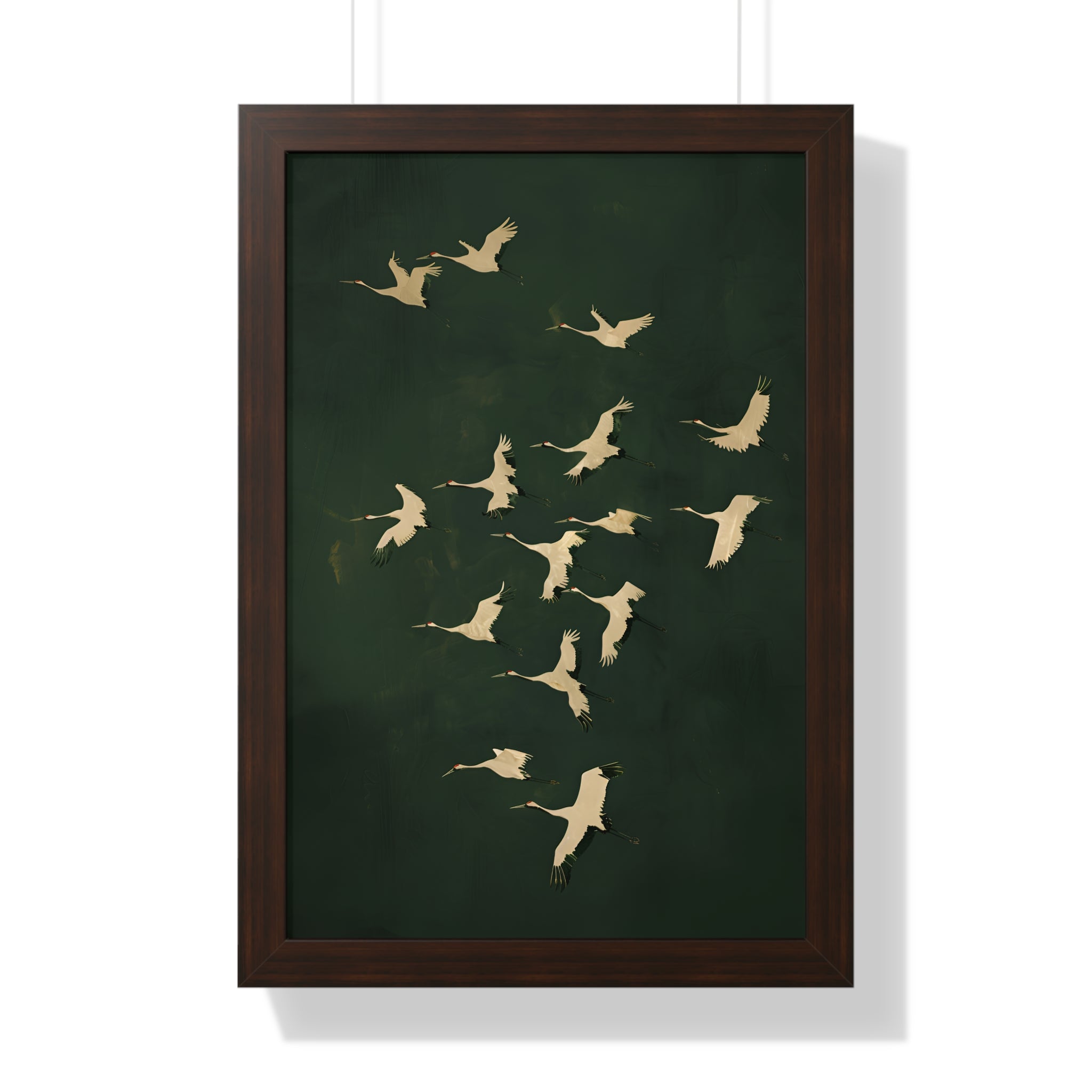 Framed Paper Print - Emerald Sky Japanese Cranes