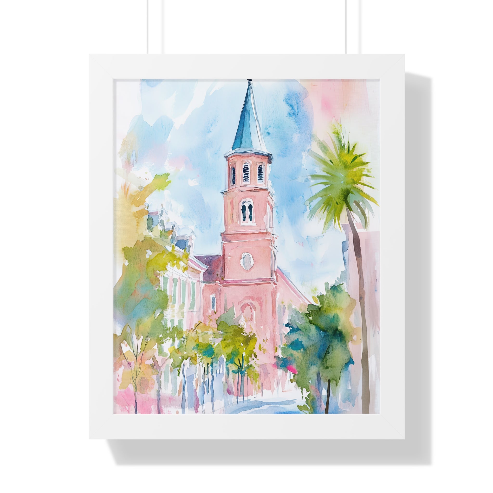 Framed Paper Print - Charleston Steeple in Pastel Haze