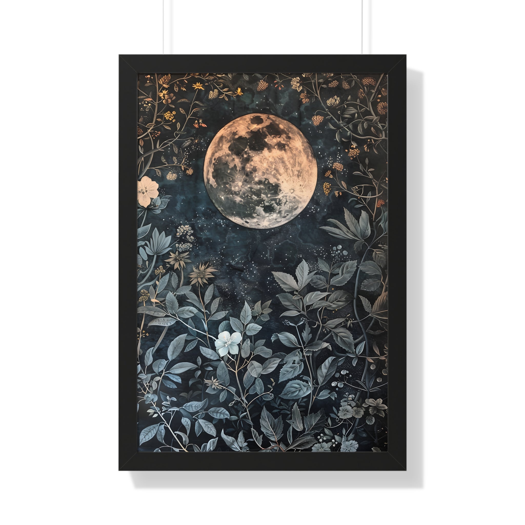 Framed Paper Print - Midnight Moonlit Garden