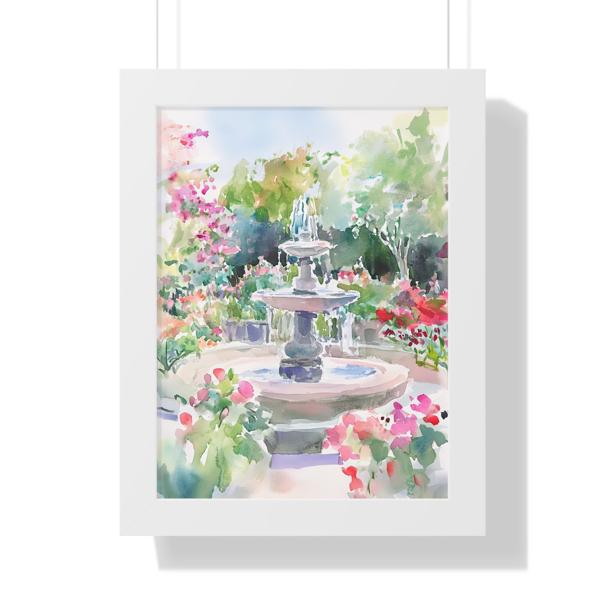 Framed Paper Print - Charleston Garden Fountain View