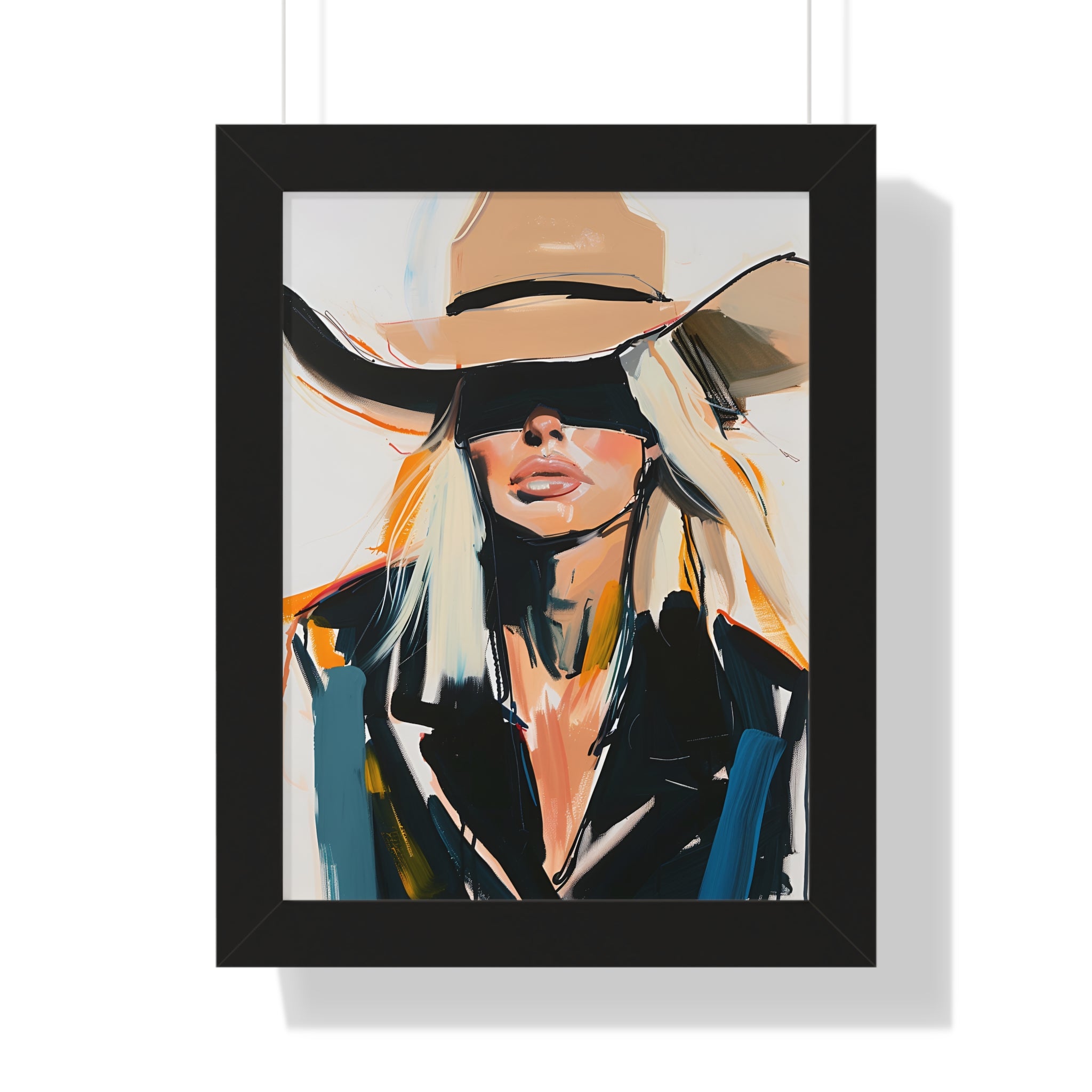 Framed Paper Print - Blindfolded Cowgirl Charm