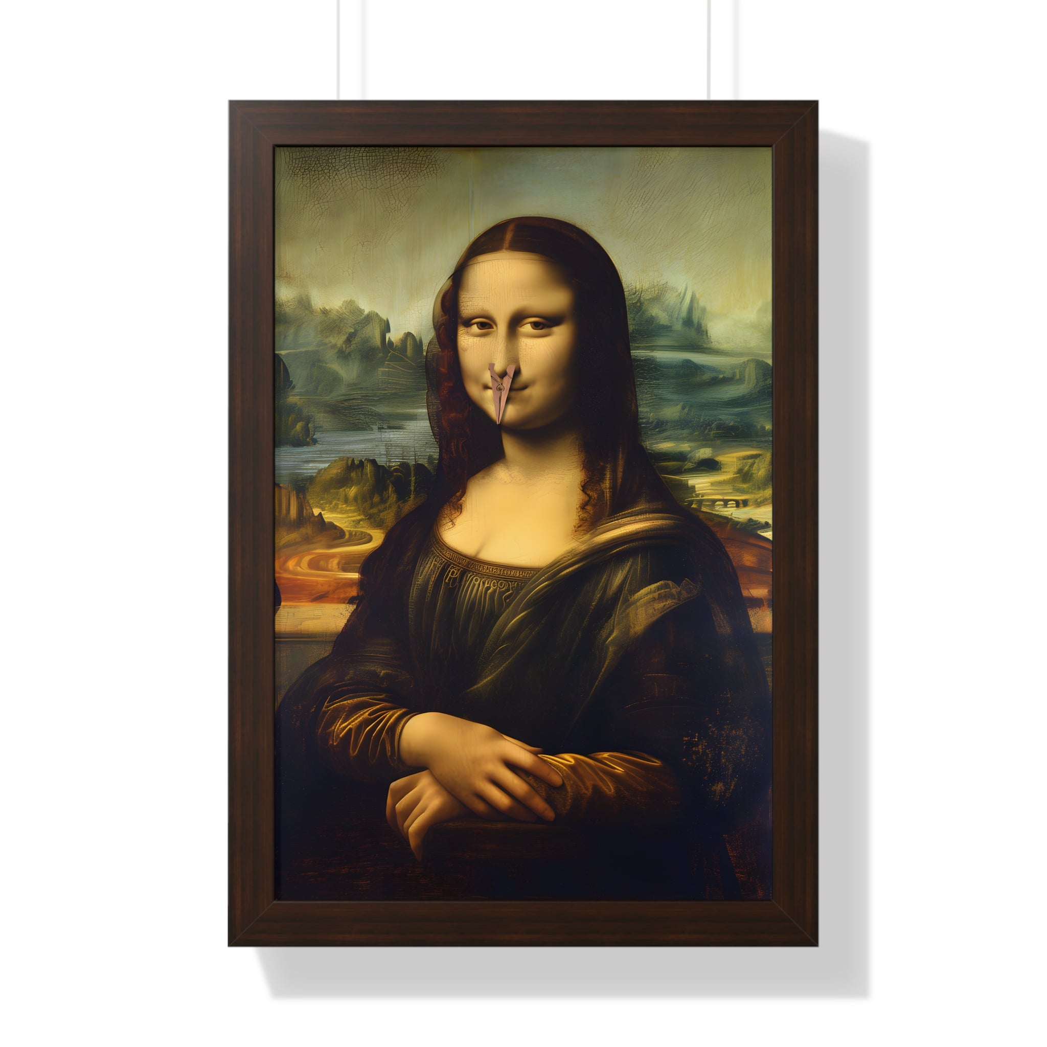 Framed Paper Print - Mona Lisa Nose Peg Gag