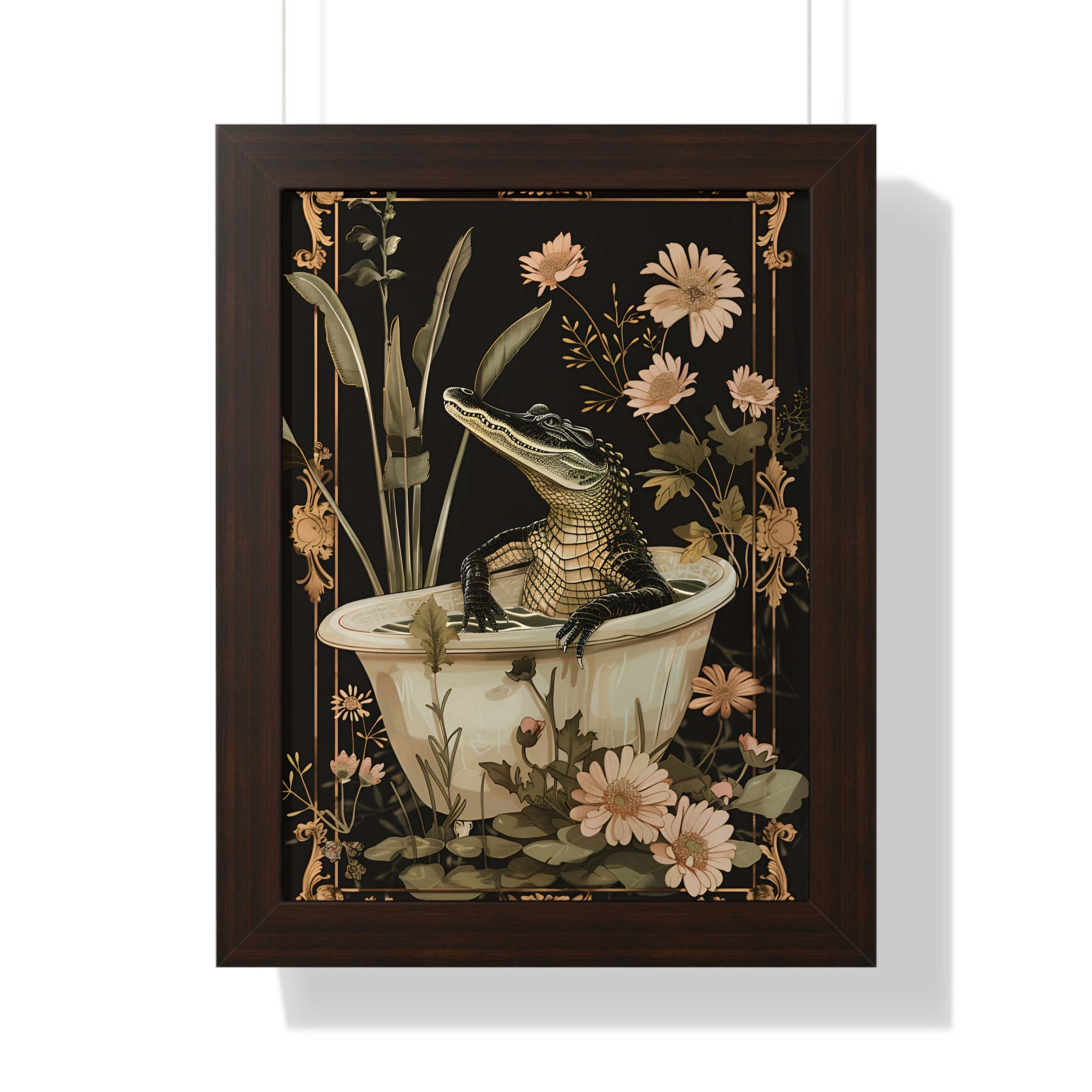 Framed Paper Print - Crocodile in Bloom Bath Bliss