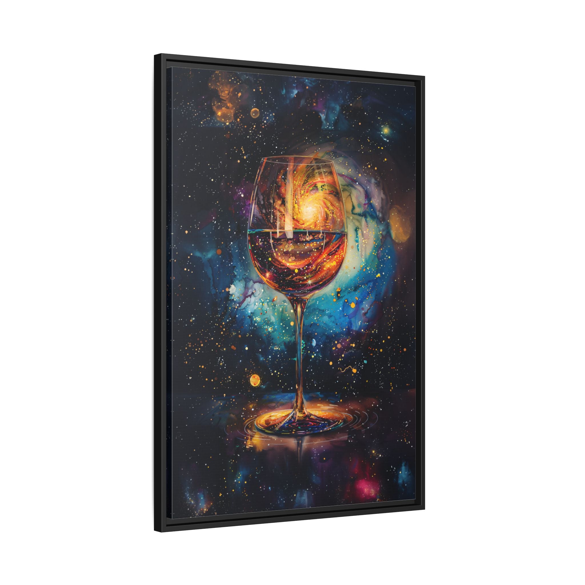 Framed Canvas - Cosmic Swirl in Wine Glass