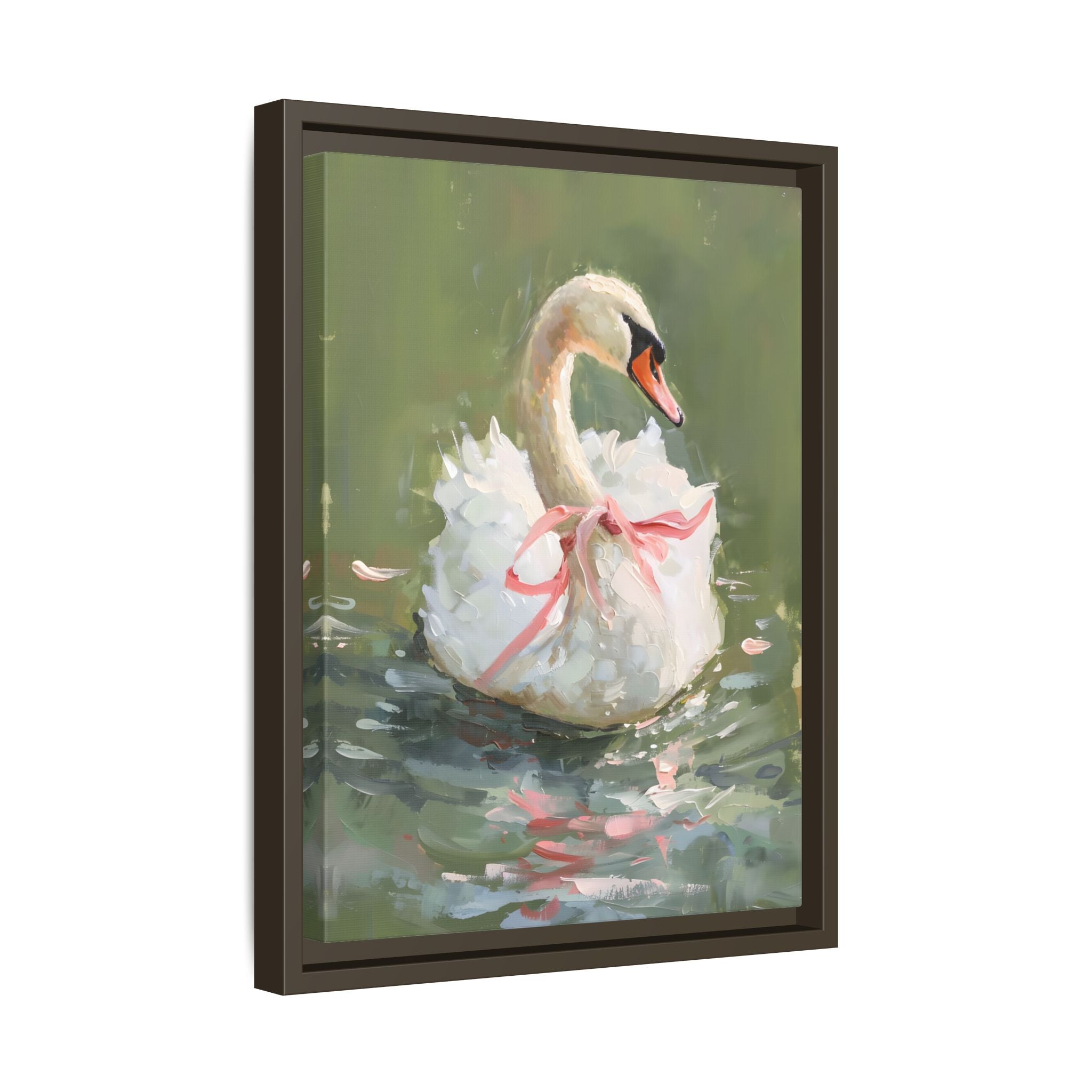 Framed Canvas - Ballet Swan in Pink Bow