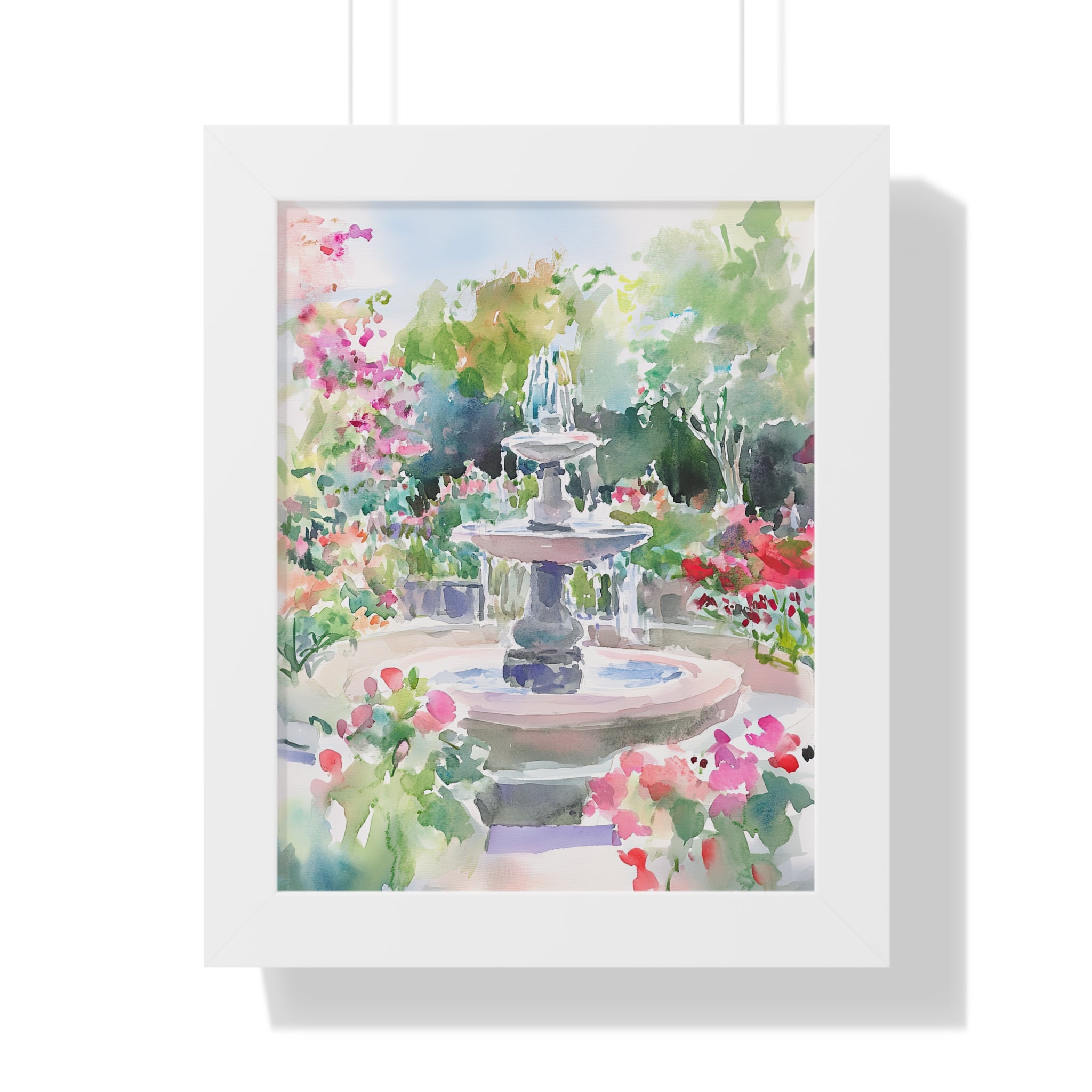 Framed Paper Print - Charleston Garden Fountain View