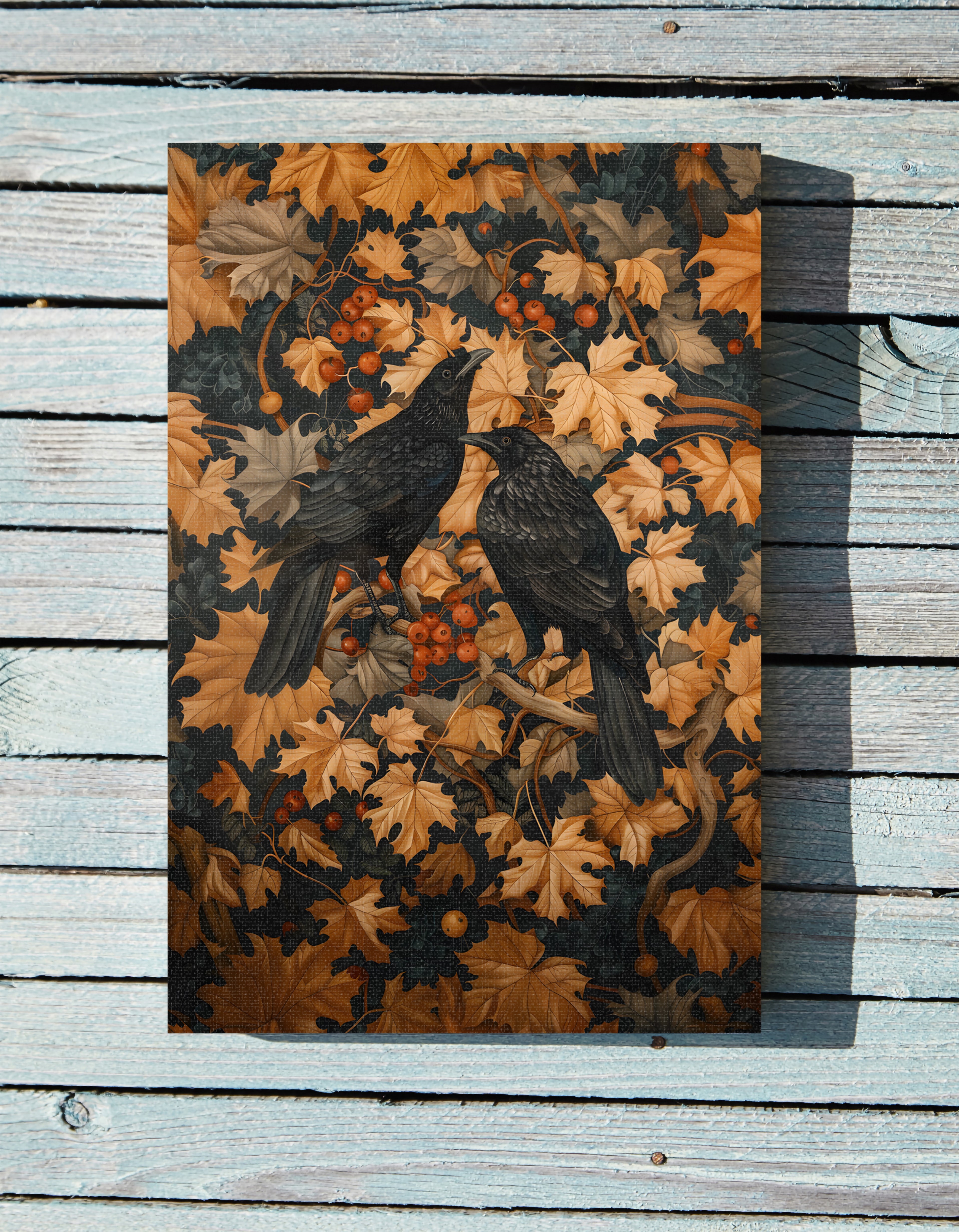 .75" Matte Canvas - Autumn Rooks in Golden Leaves