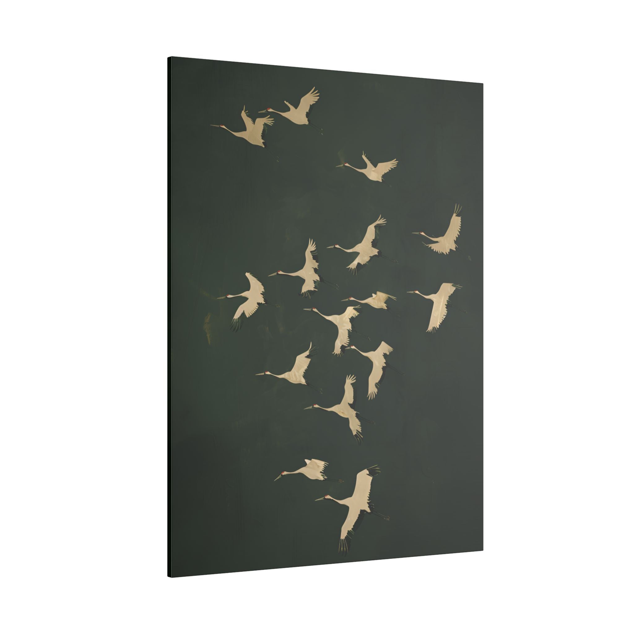 .75" Matte Canvas - Emerald Sky Japanese Cranes