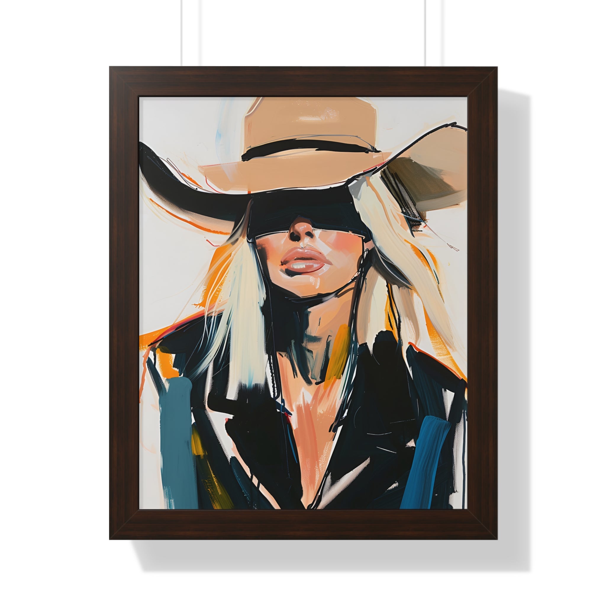 Framed Paper Print - Blindfolded Cowgirl Charm