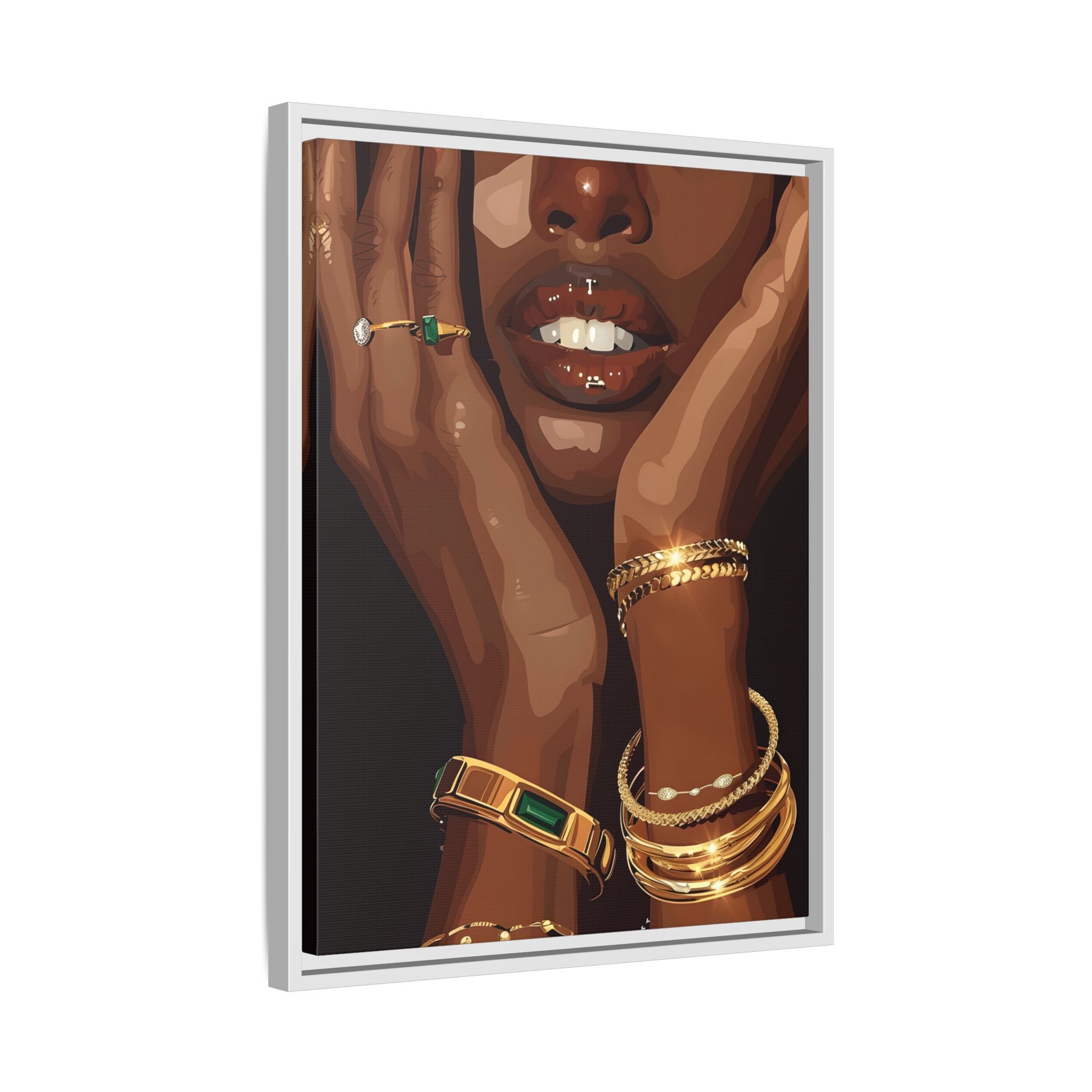 Framed Canvas - Golden Emerald Beauty Portrait