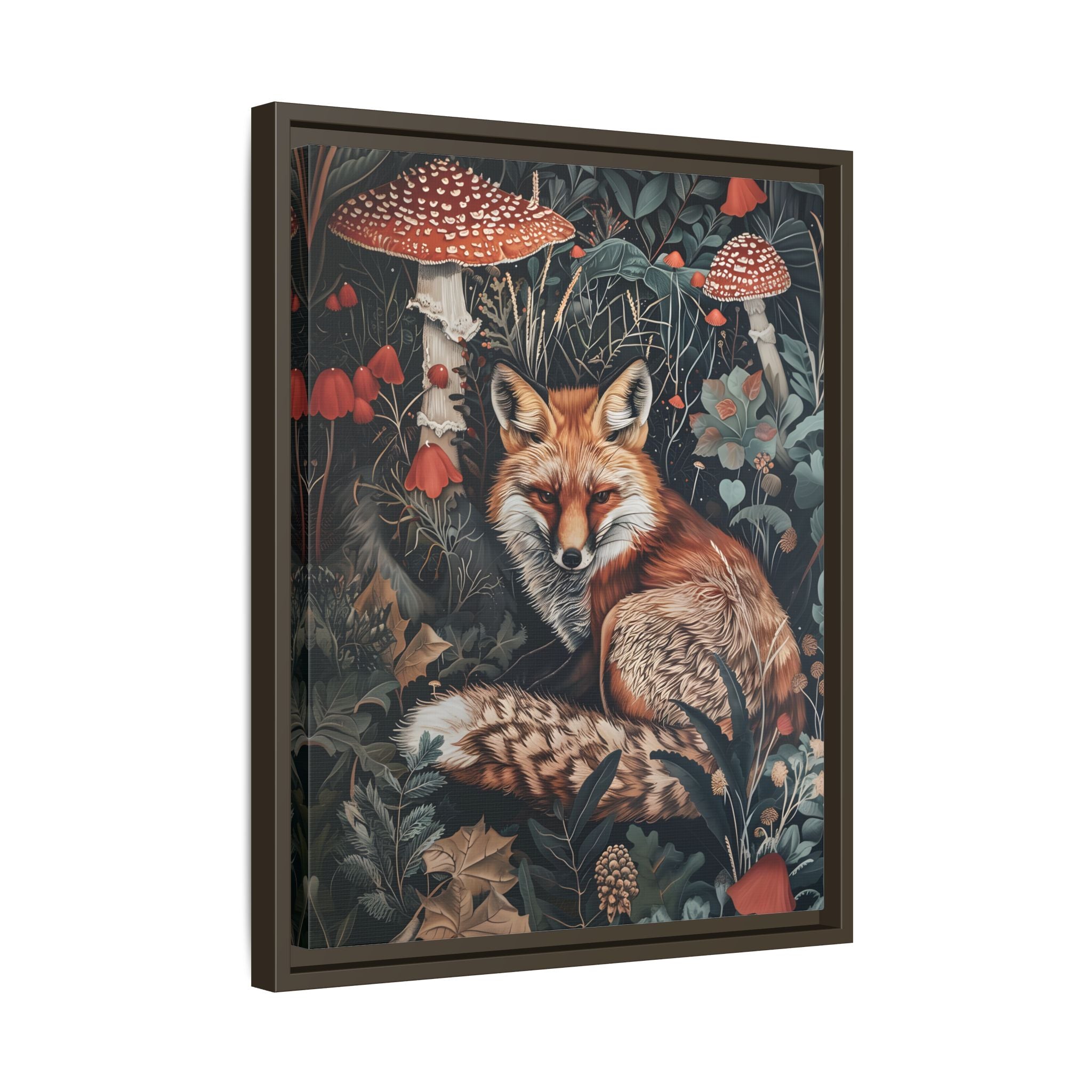 Framed Canvas - Forest Fox with Mushrooms