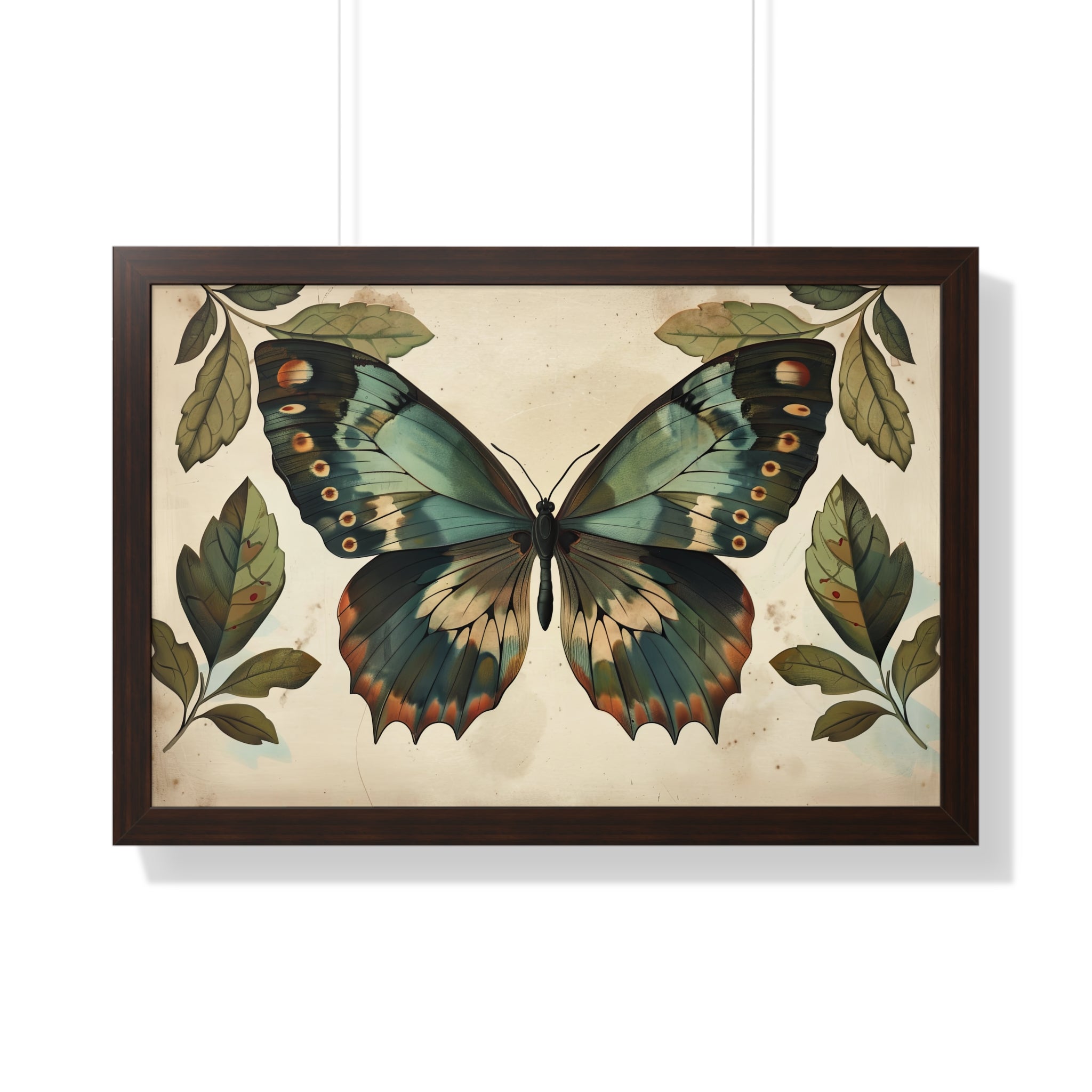Framed Paper Print - Vintage Iridescent Butterfly Bloom