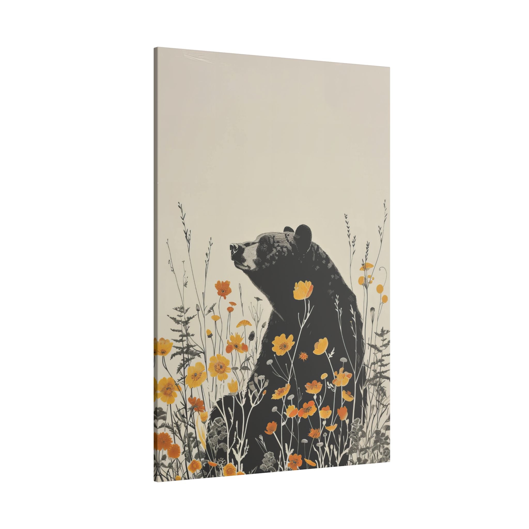 .75" Matte Canvas - Black Bear in Wildflowers