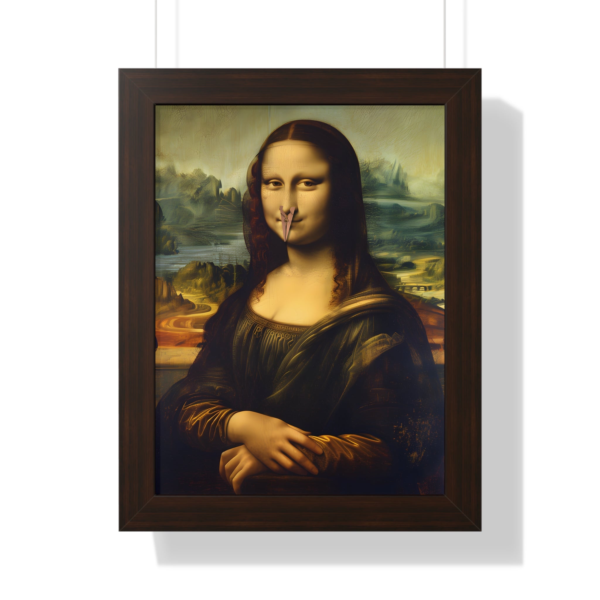 Framed Paper Print - Mona Lisa Nose Peg Gag