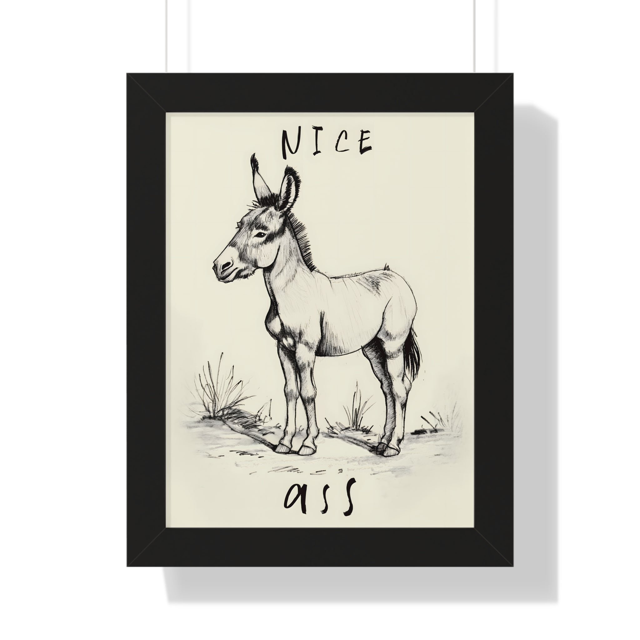 Framed Paper Print - Donkey Line Art Humor