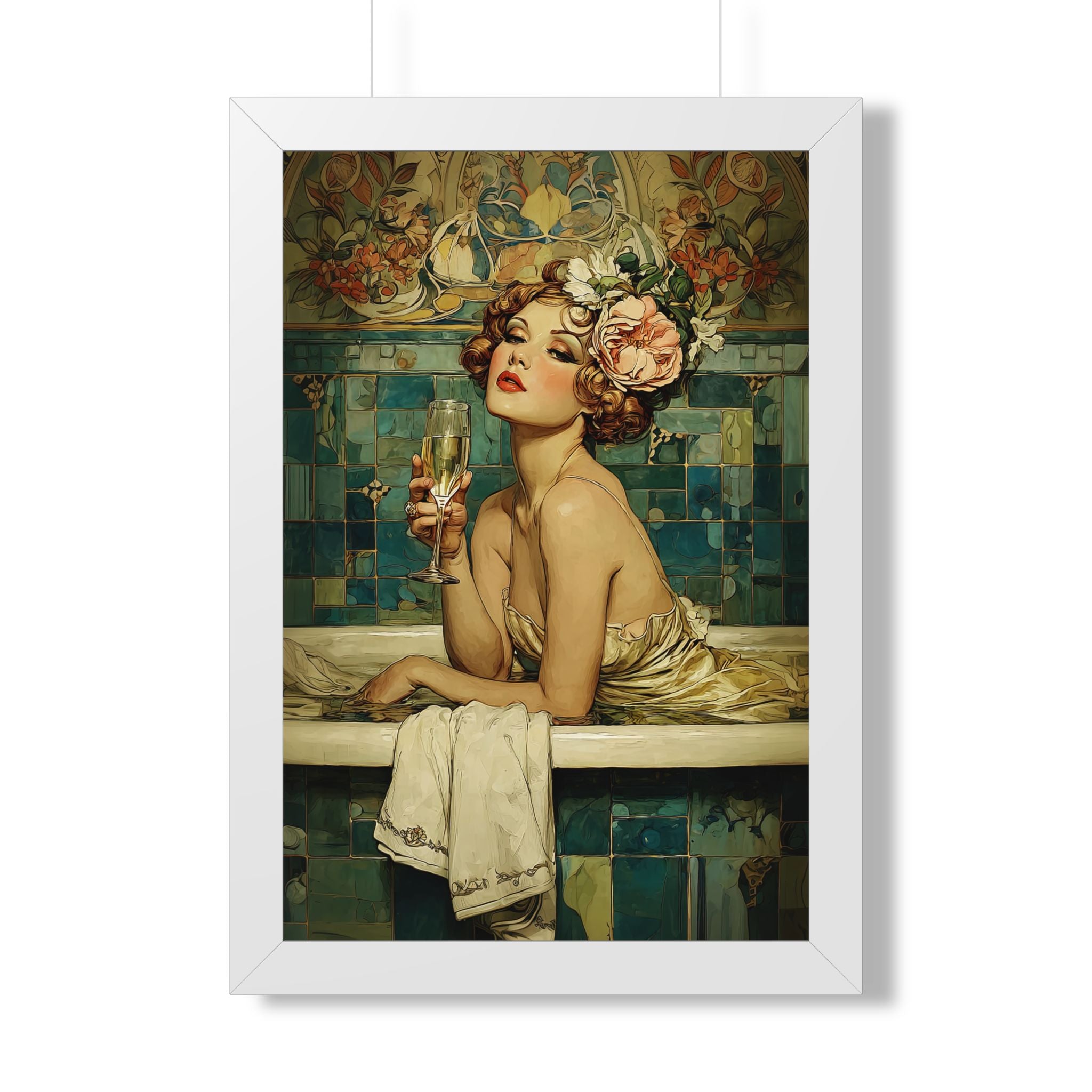 Framed Paper Print - Champagne Bathtub Coquette
