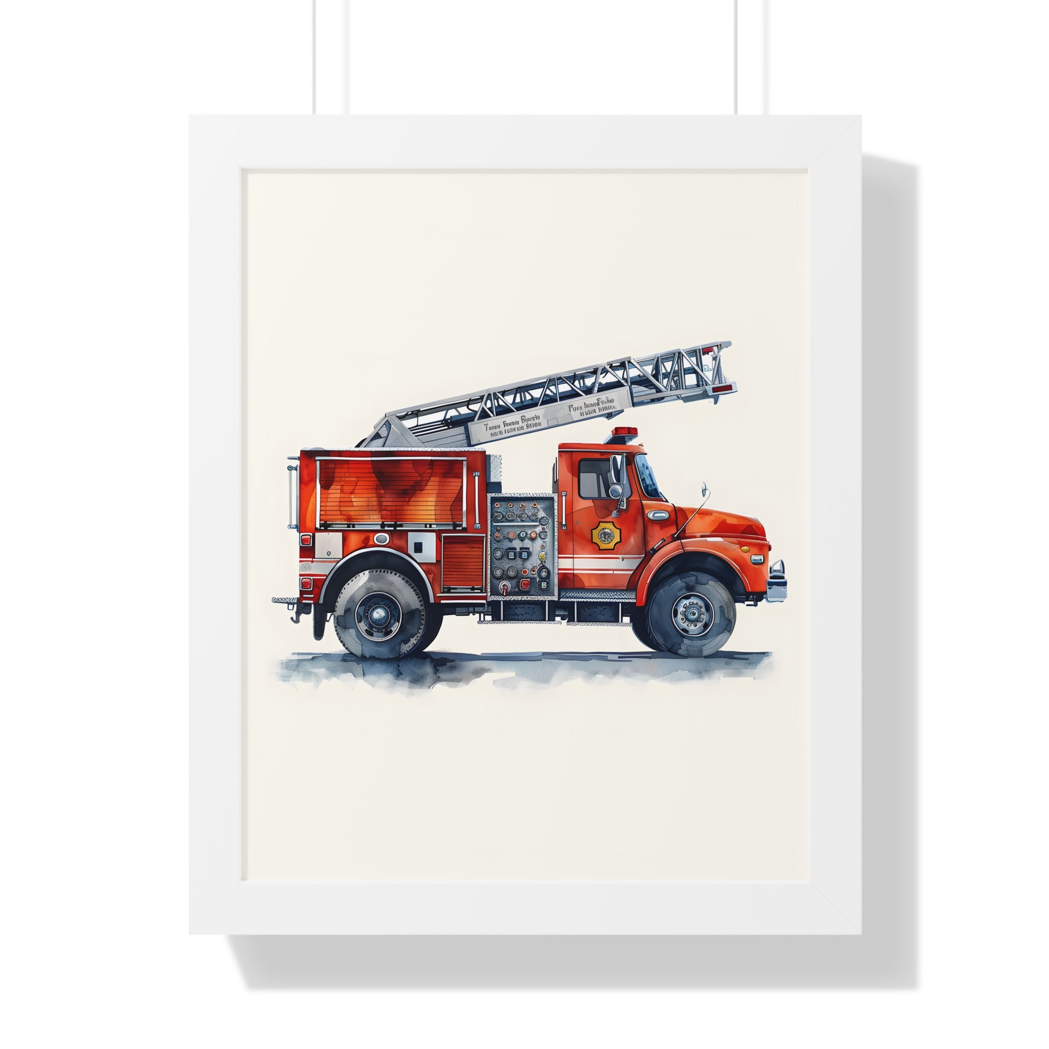 Framed Paper Print - Ladder Firetruck Nursery