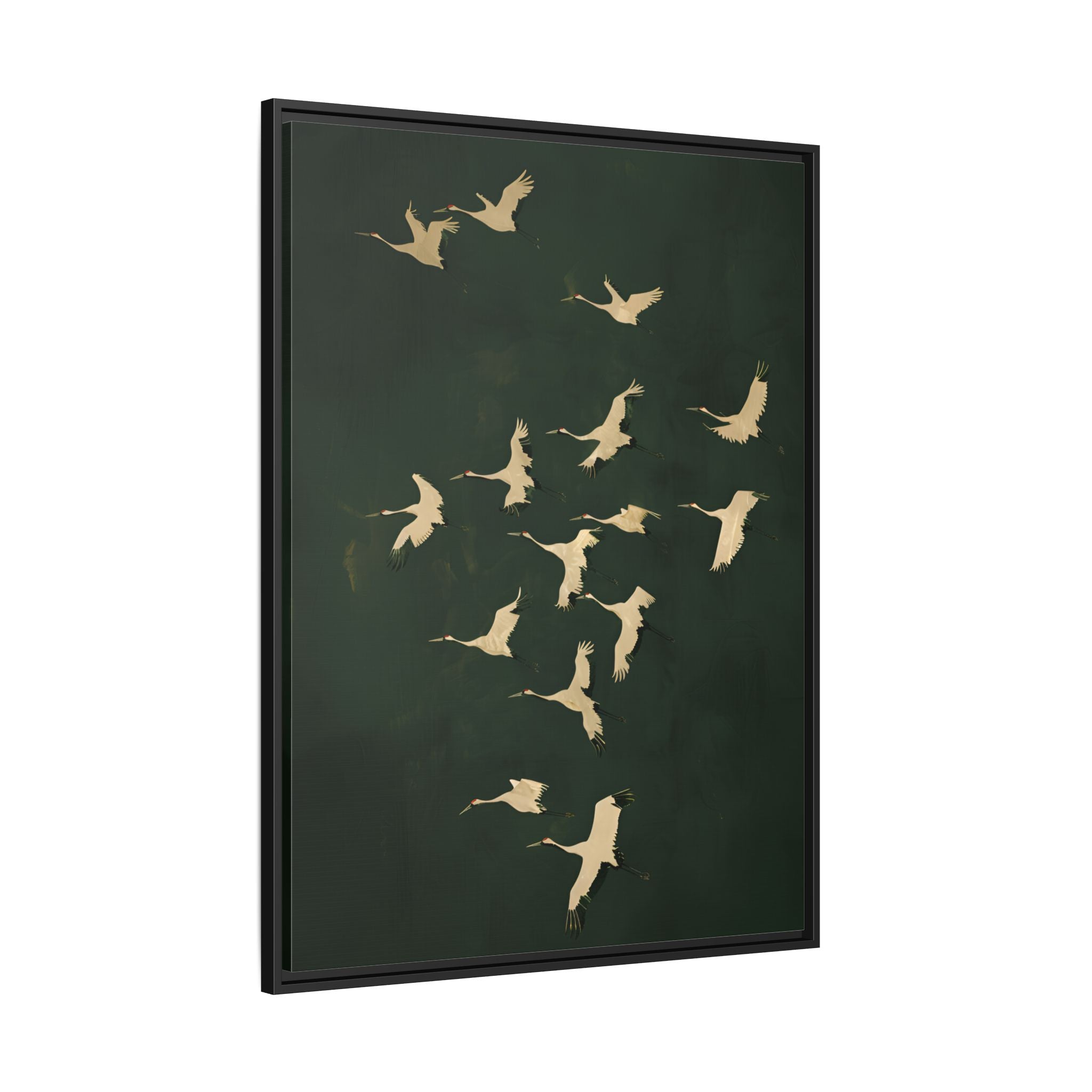 Framed Canvas - Emerald Sky Japanese Cranes