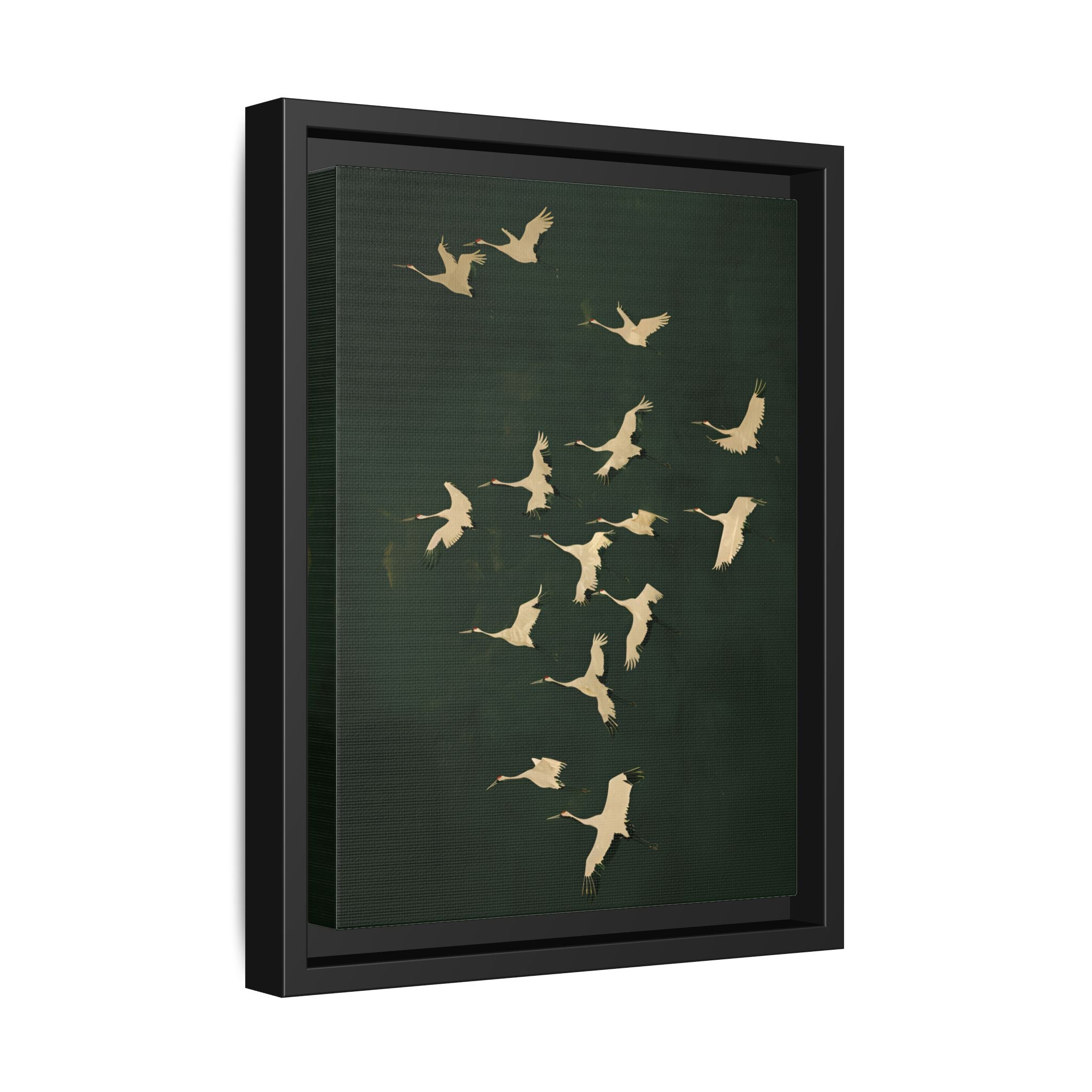 Framed Canvas - Emerald Sky Japanese Cranes