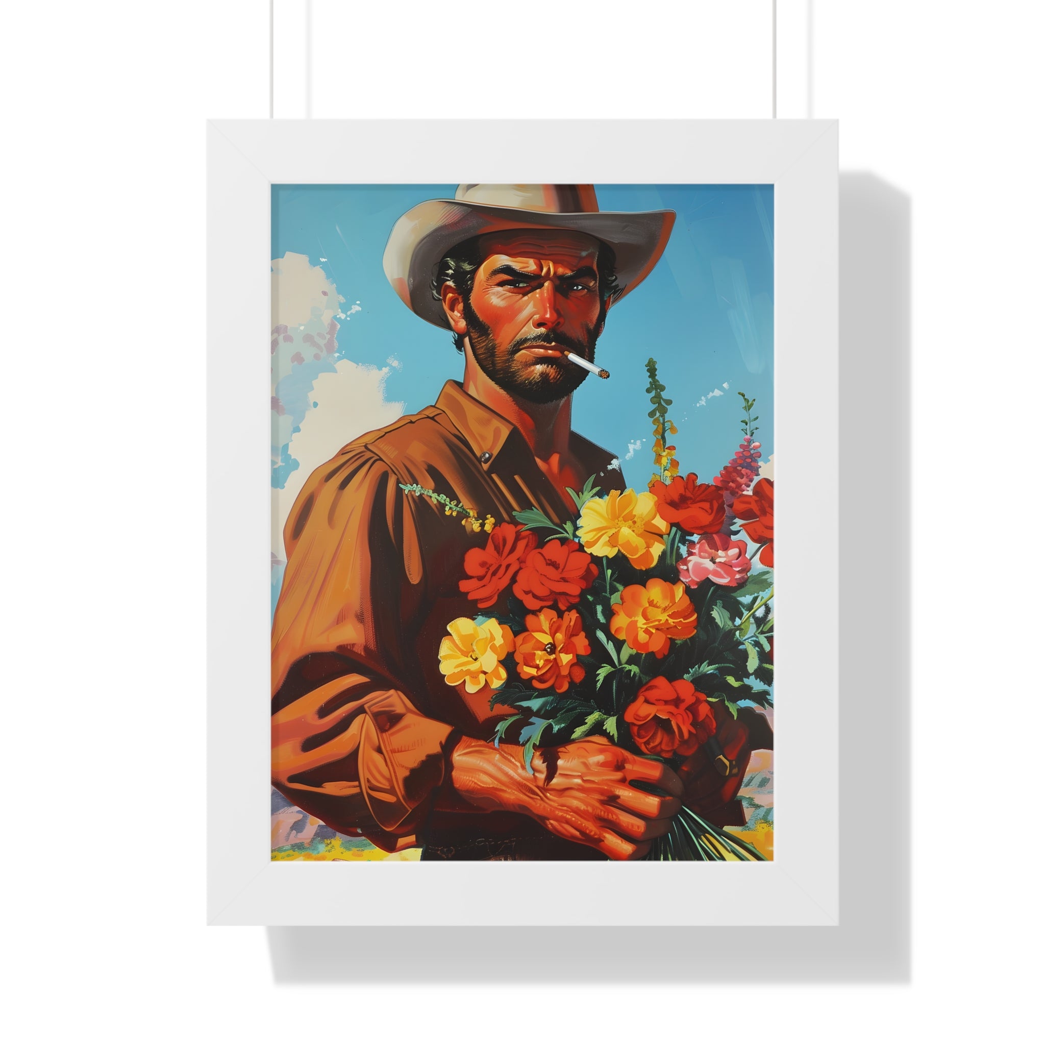 Framed Paper Print - Rugged Blooms Cowboy
