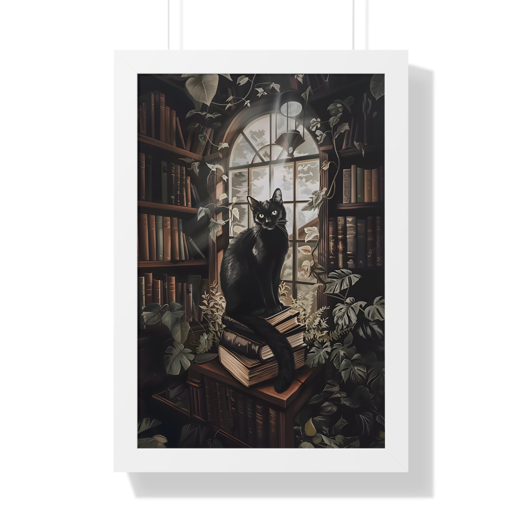 Framed Paper Print - Book Hoarder Feline Gaze