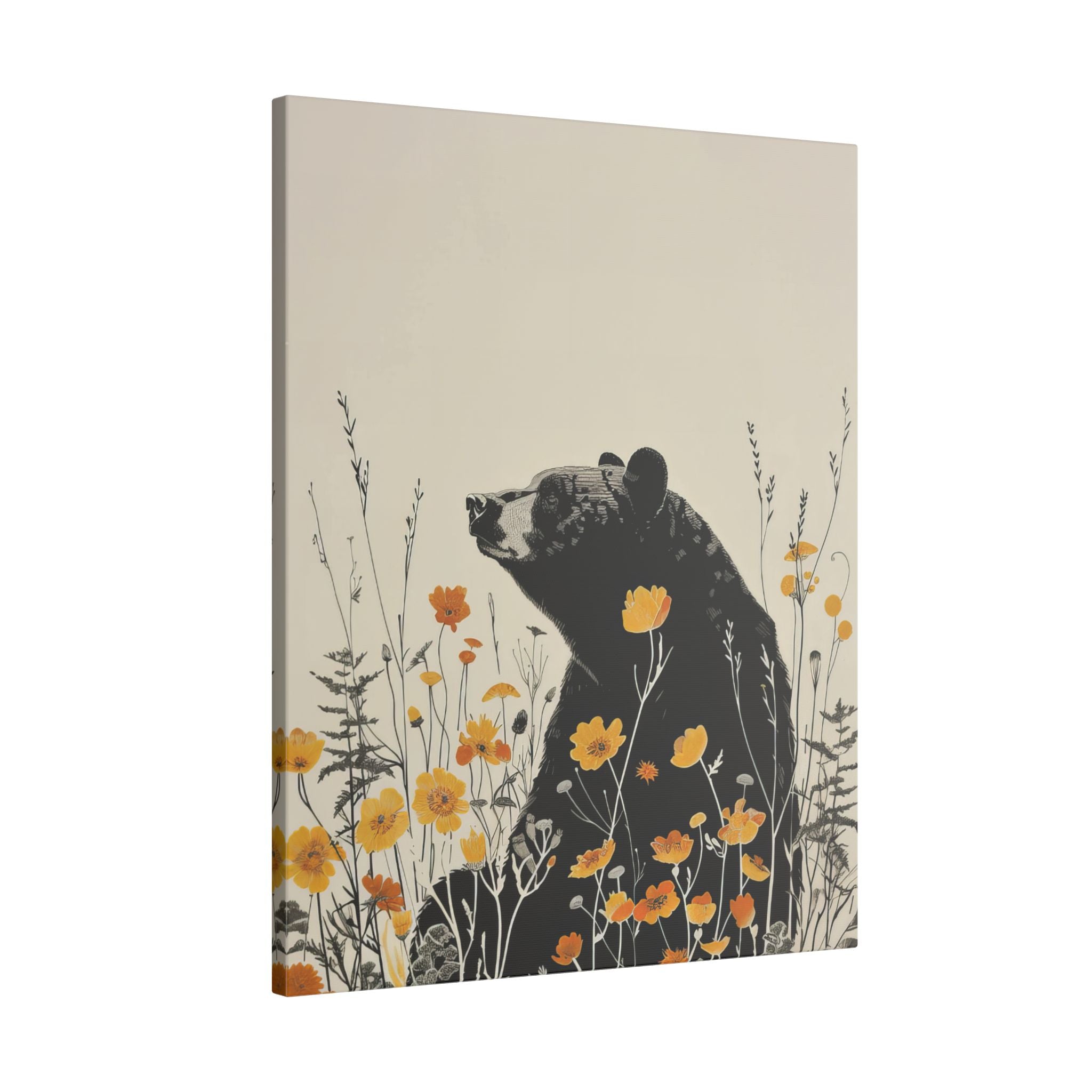 .75" Matte Canvas - Black Bear in Wildflowers