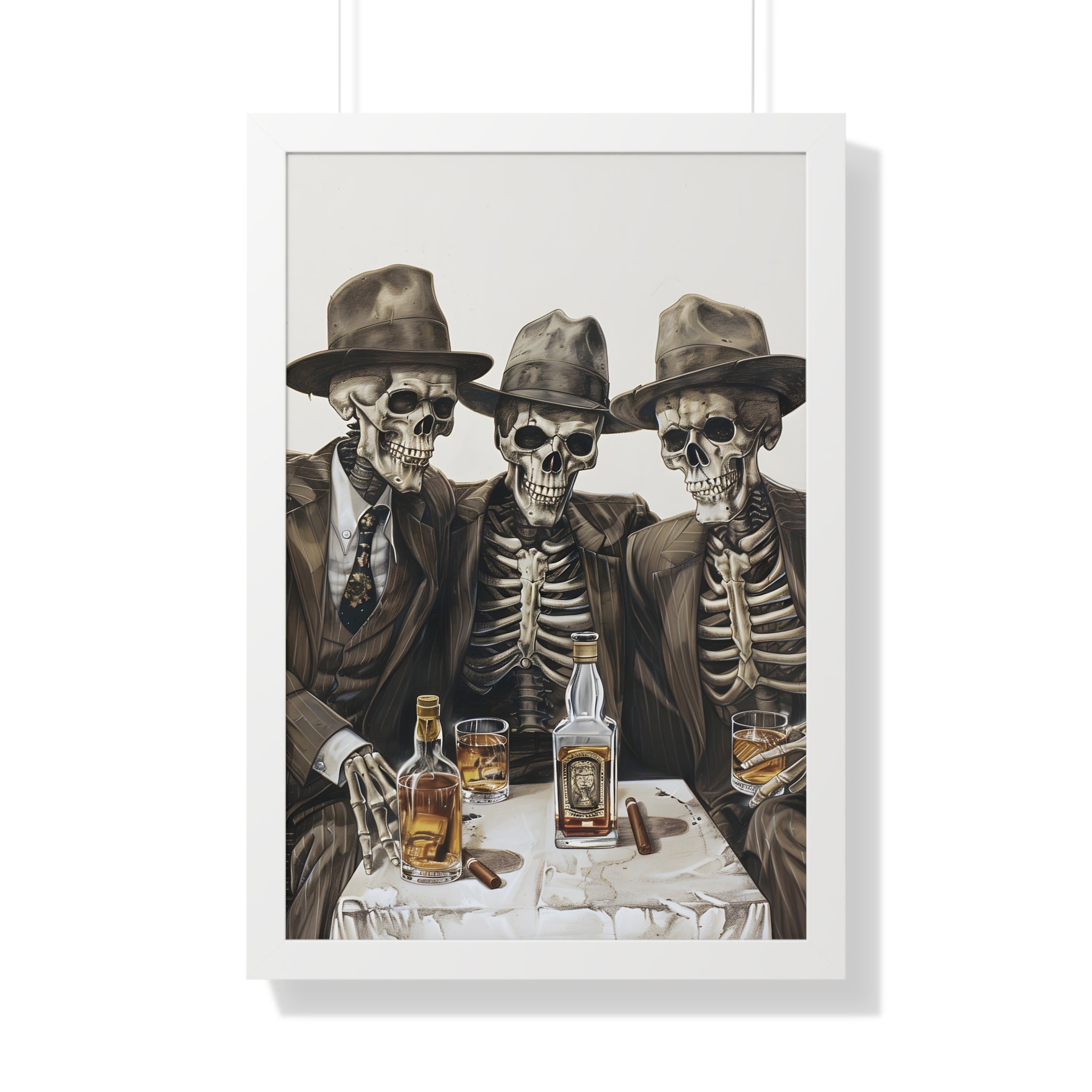 Framed Paper Print - Skeleton Whiskey Gentlemen