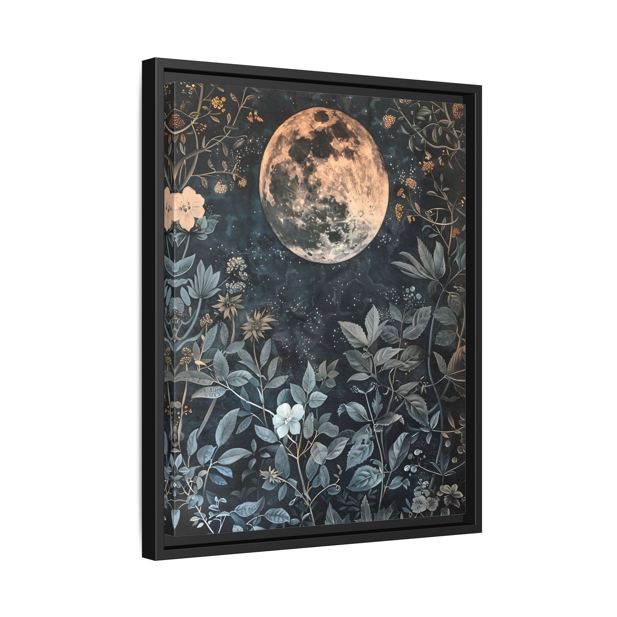 Framed Canvas - Midnight Moonlit Garden