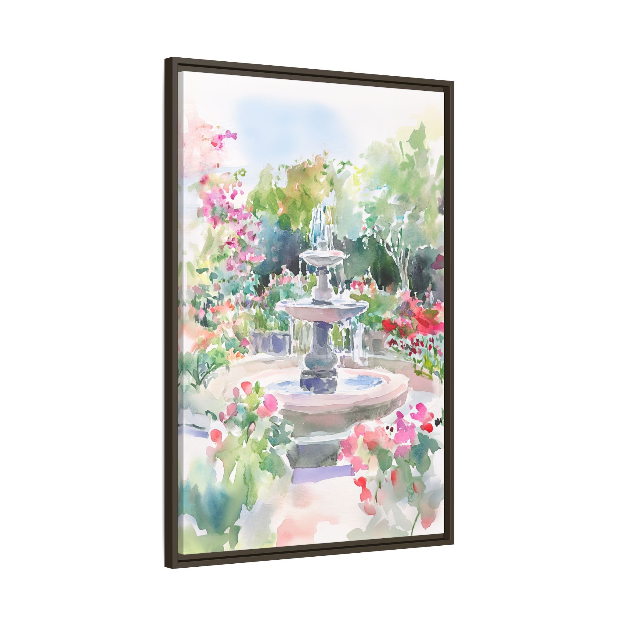 Framed Canvas - Charleston Garden Fountain View