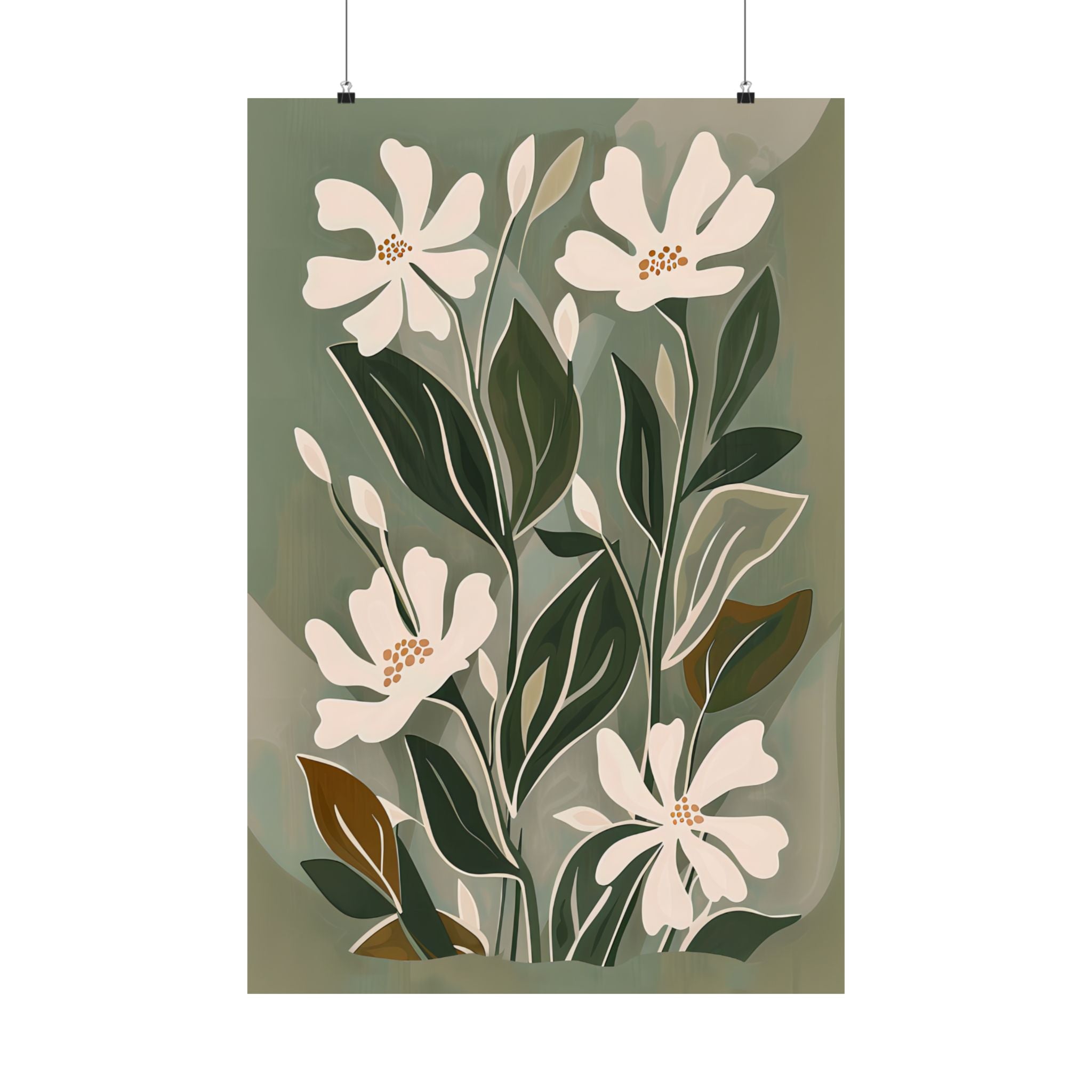 Cream Blooms on Sage Leaves