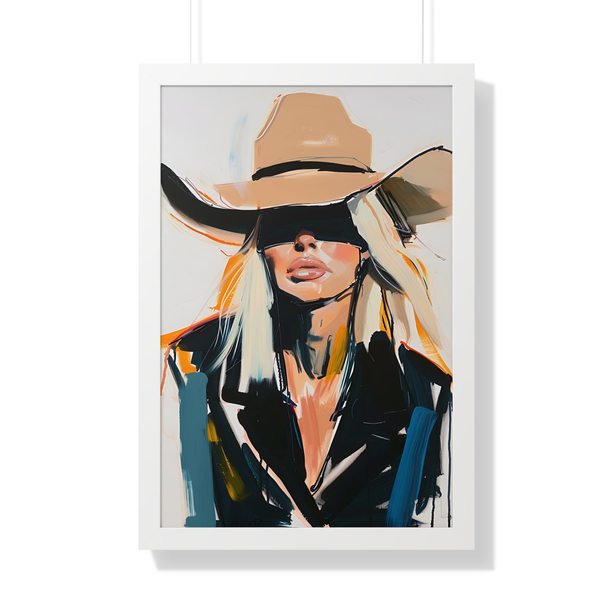 Framed Paper Print - Blindfolded Cowgirl Charm