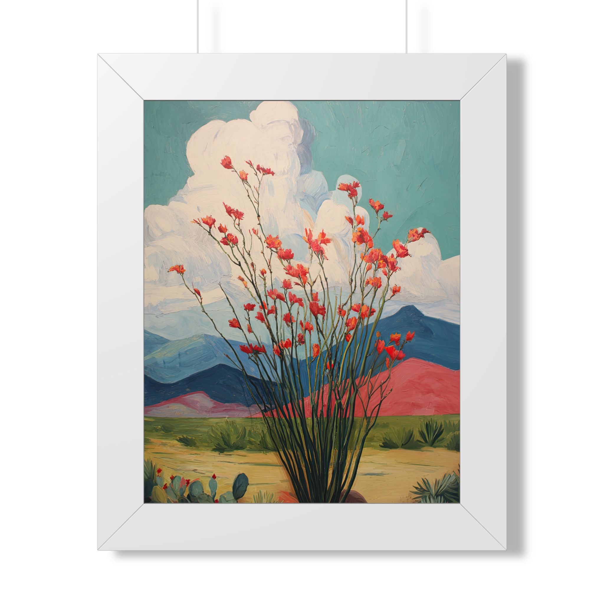 Framed Paper Print - Ocotillo Cactus Desert Bloom