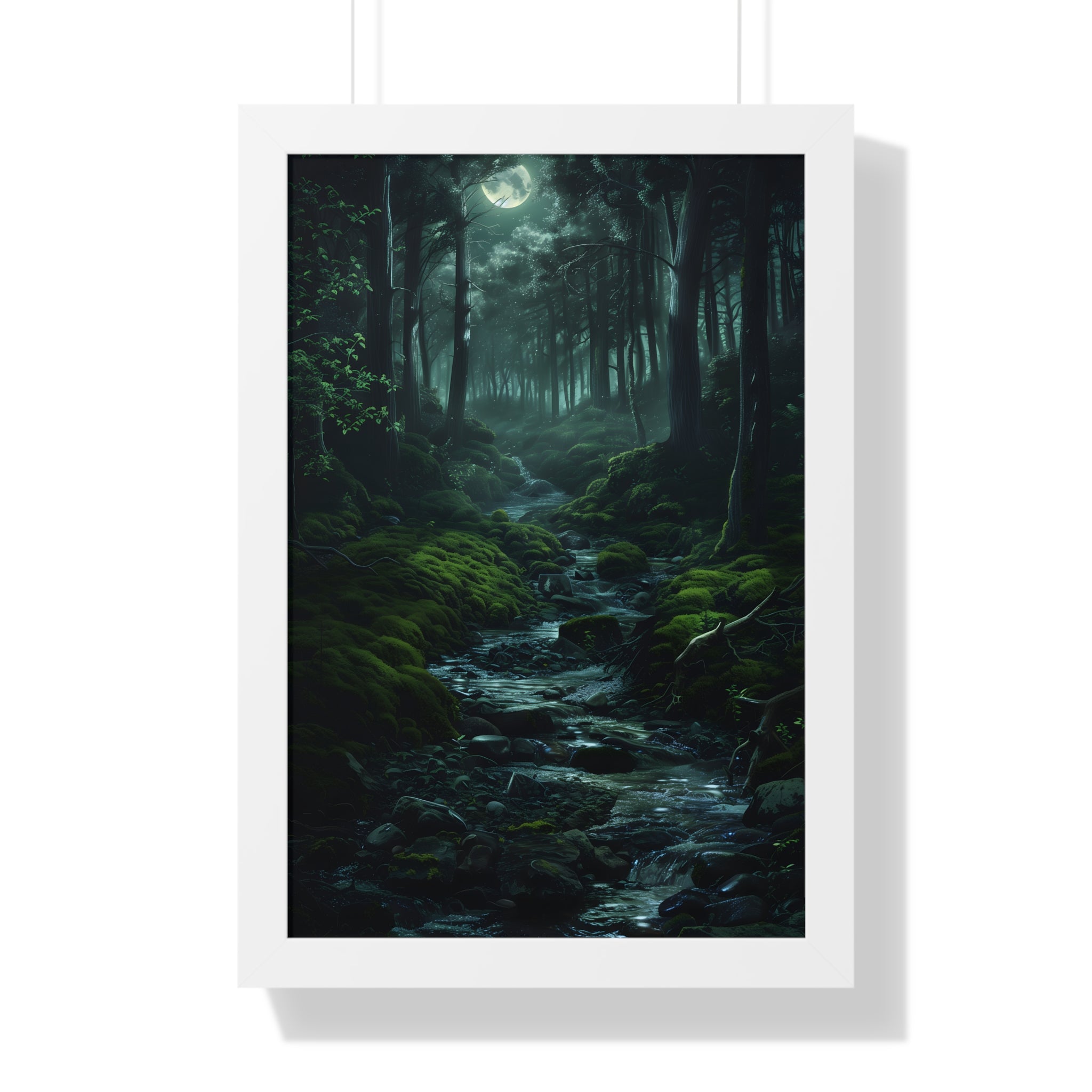 Framed Paper Print - Moonlit Forest Stream