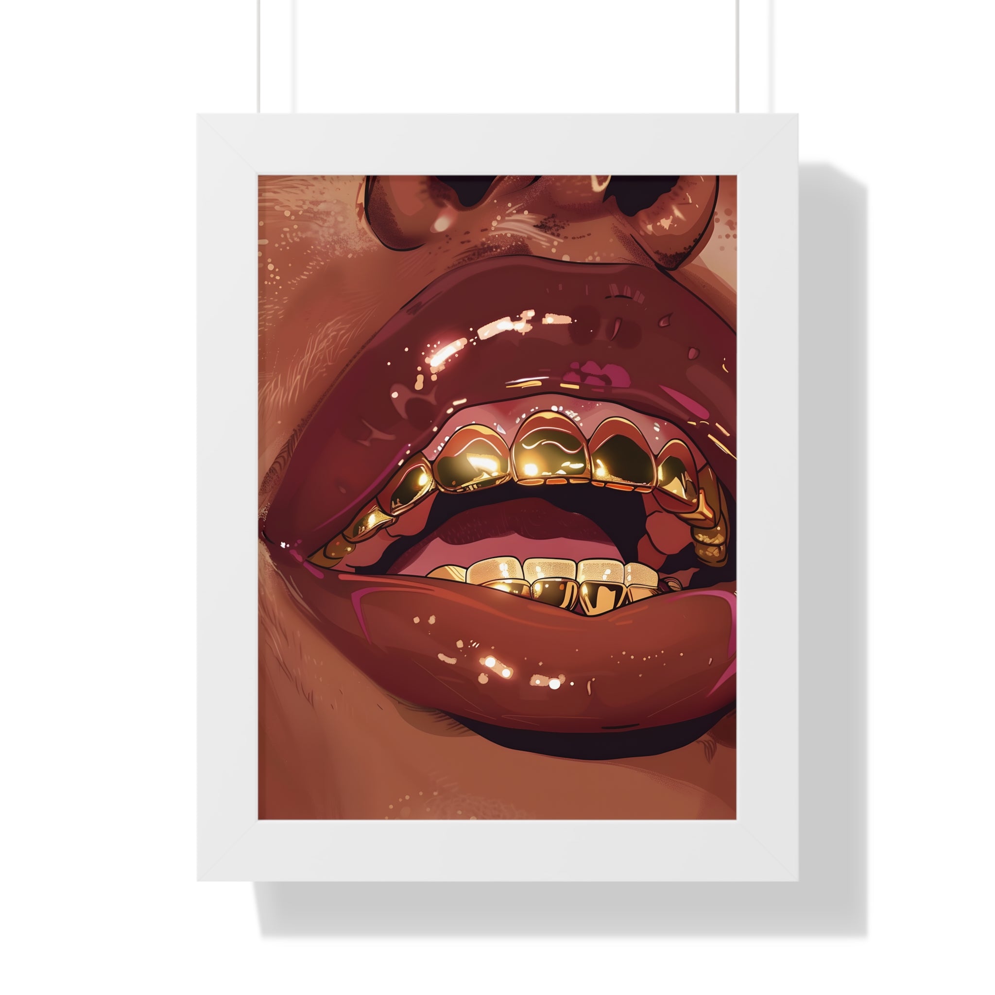 Framed Paper Print - Gold Grills Glam Closeup
