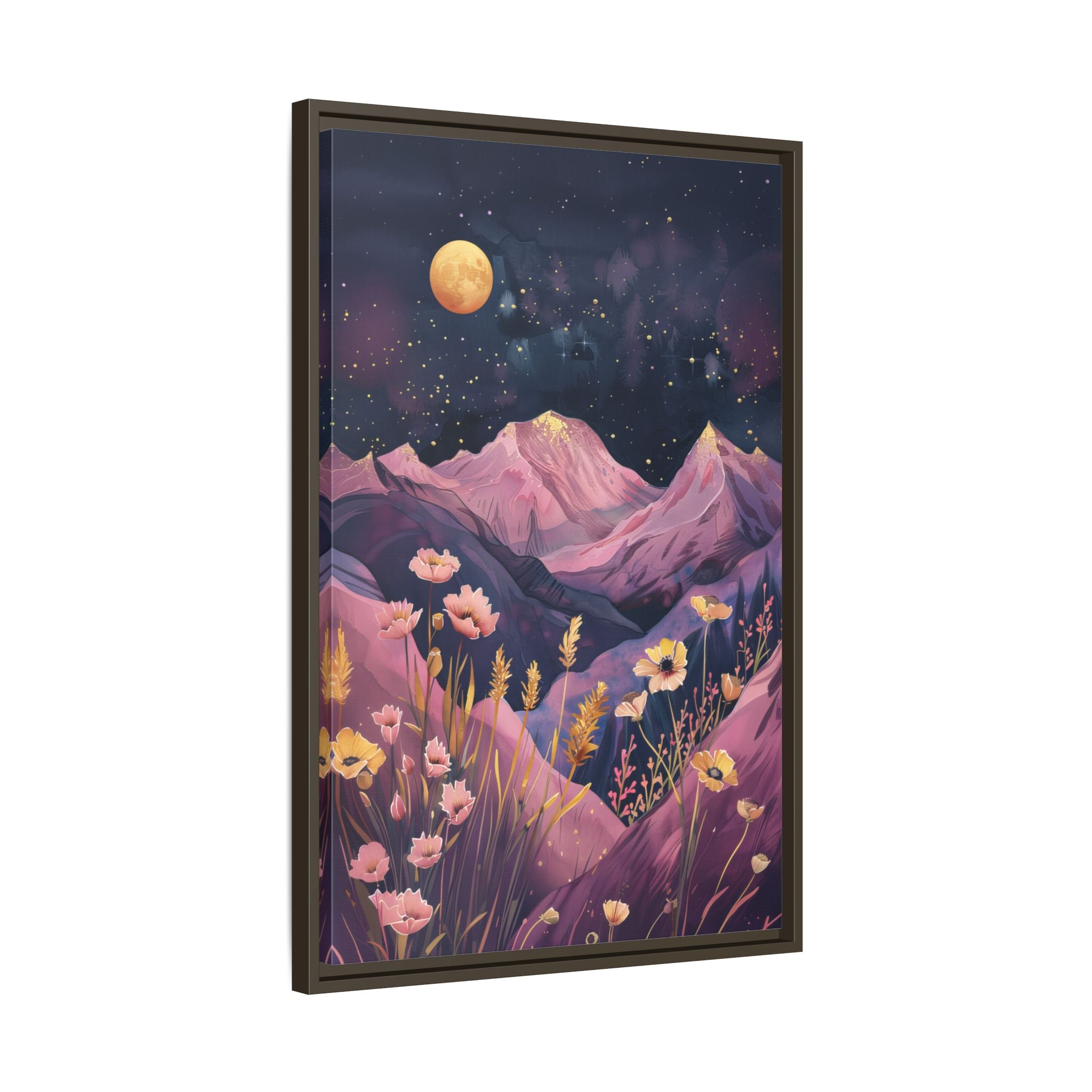 Framed Canvas - Golden Moon Over Lavender Peaks