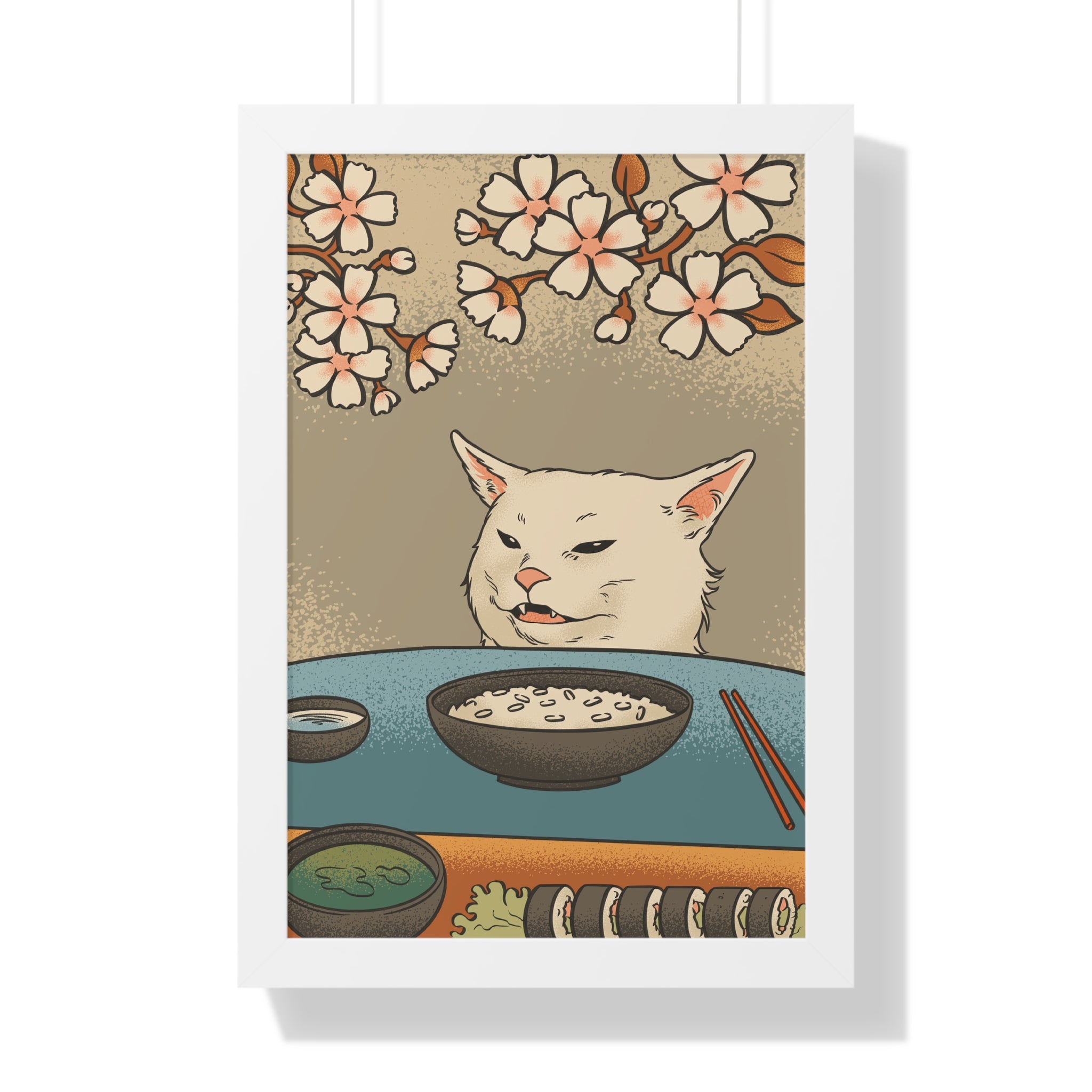 Framed Paper Print - Unimpressed Cat Meme Ukiyo-e