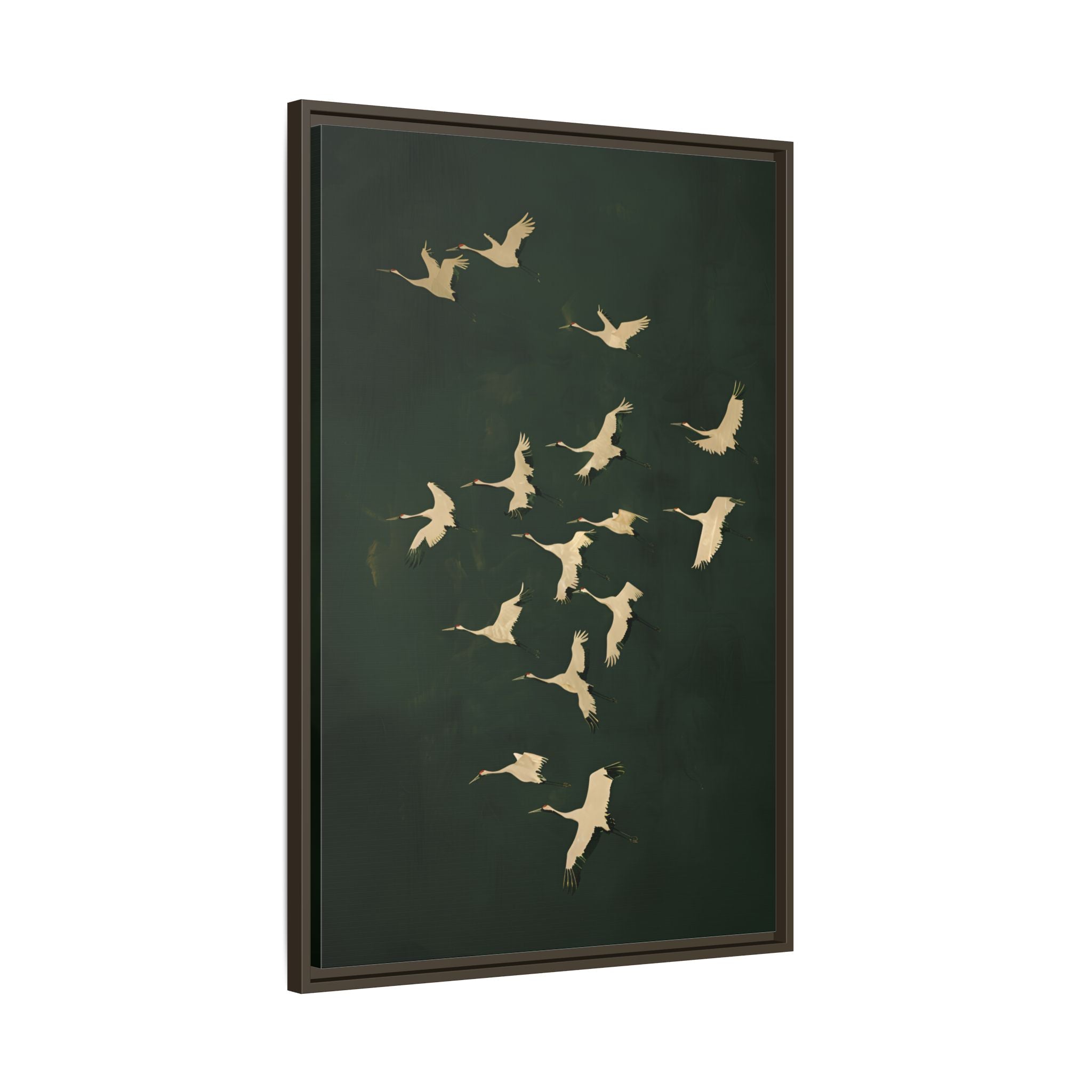 Framed Canvas - Emerald Sky Japanese Cranes