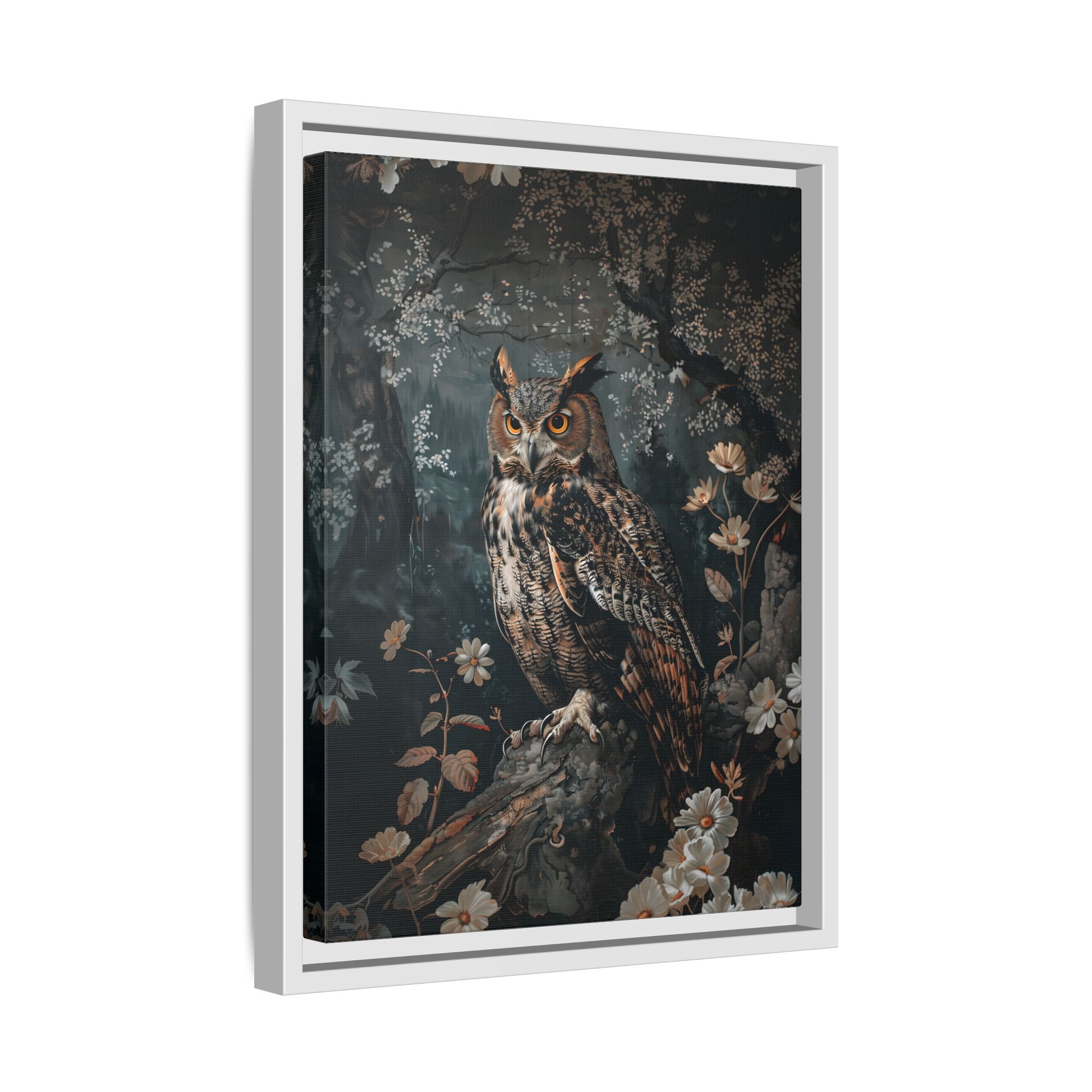 Framed Canvas - Midnight Watchful Owl