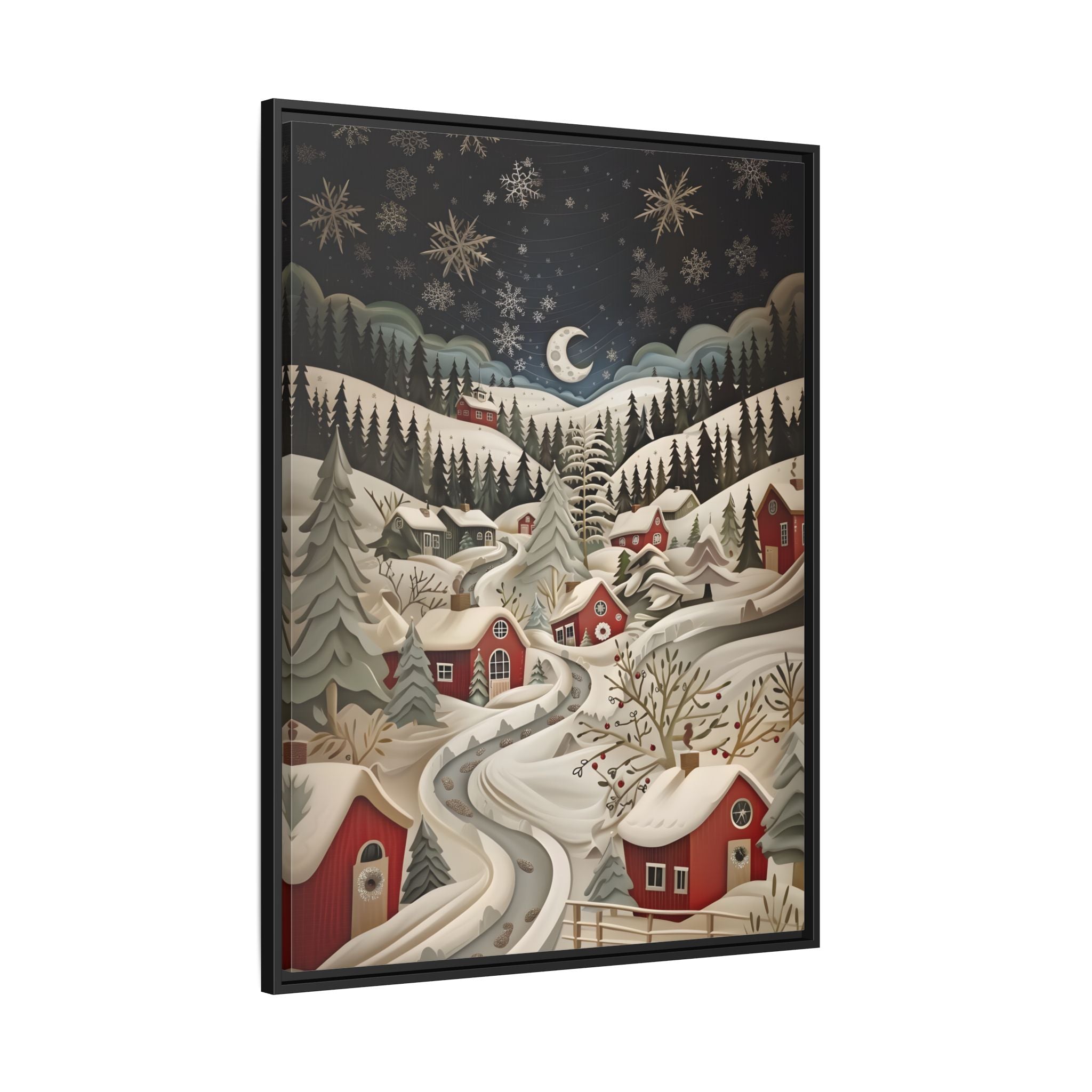 Framed Canvas - Silent Snowfall Village