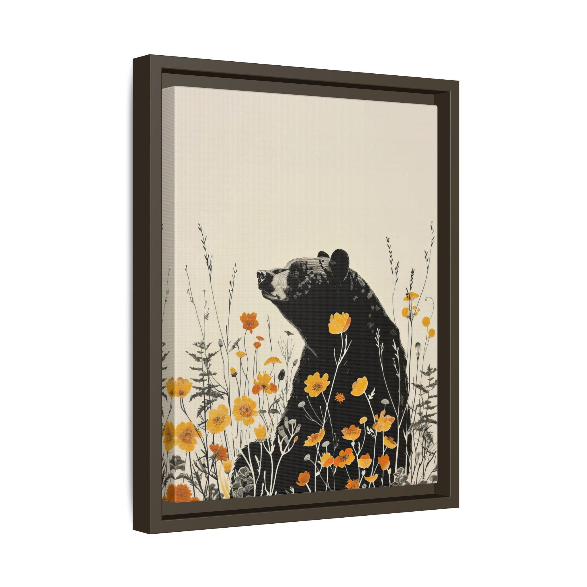 Framed Canvas - Black Bear in Wildflowers