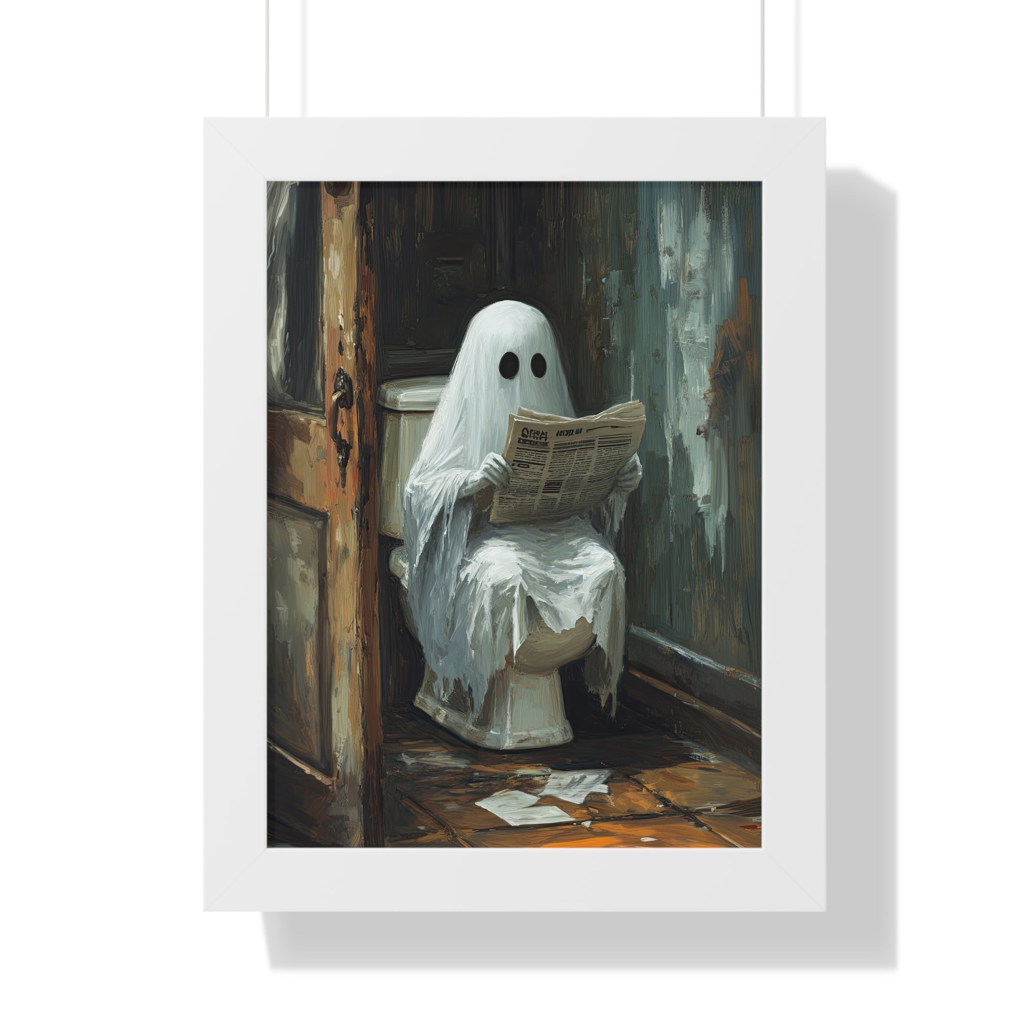 Framed Paper Print - Ghostly Bathroom Break