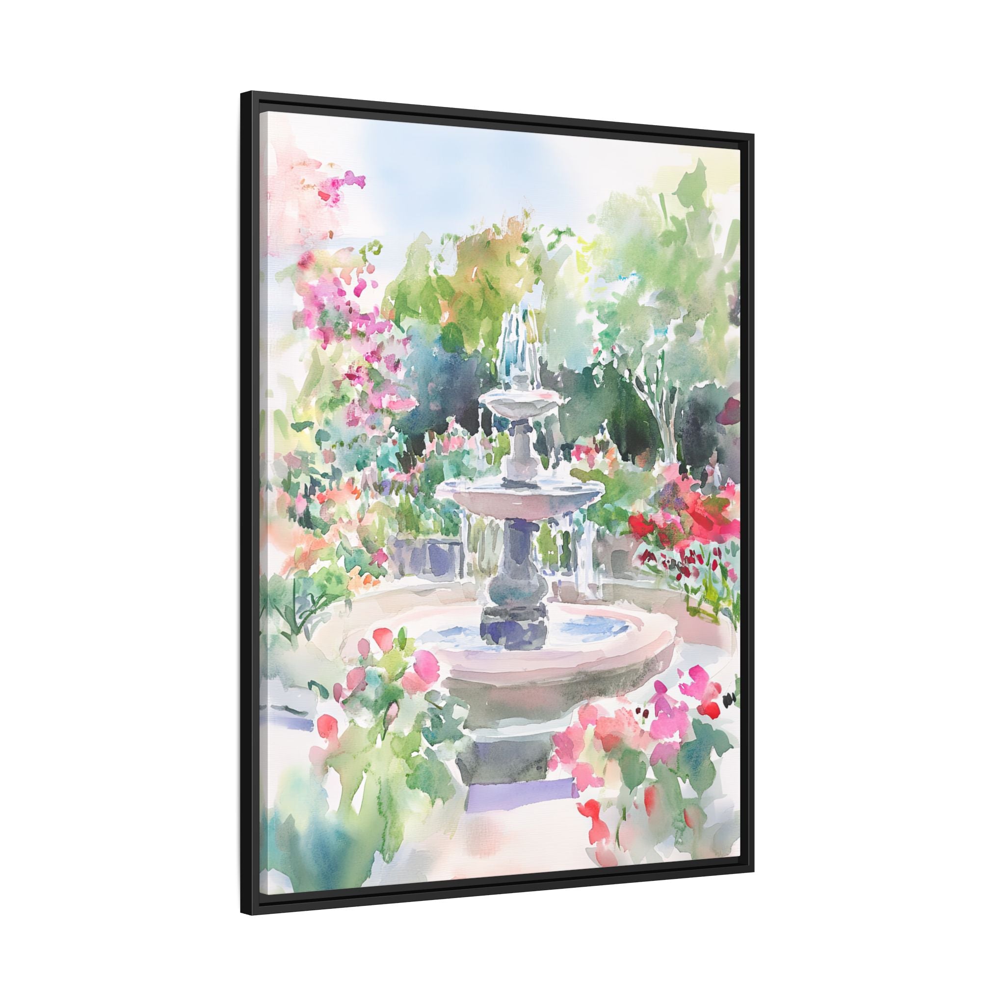 Framed Canvas - Charleston Garden Fountain View