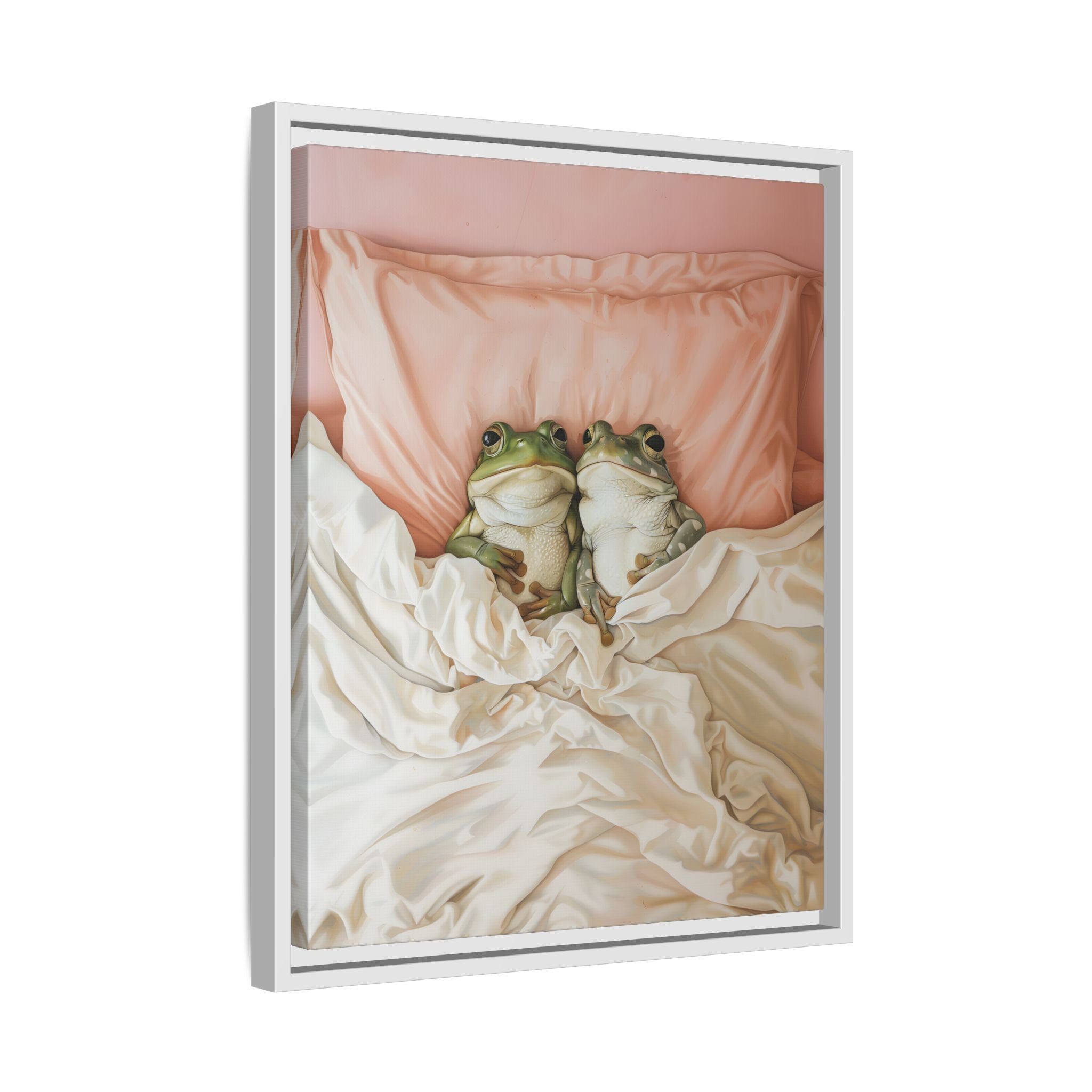 Framed Canvas - Cozy Frogs Romantic Bliss