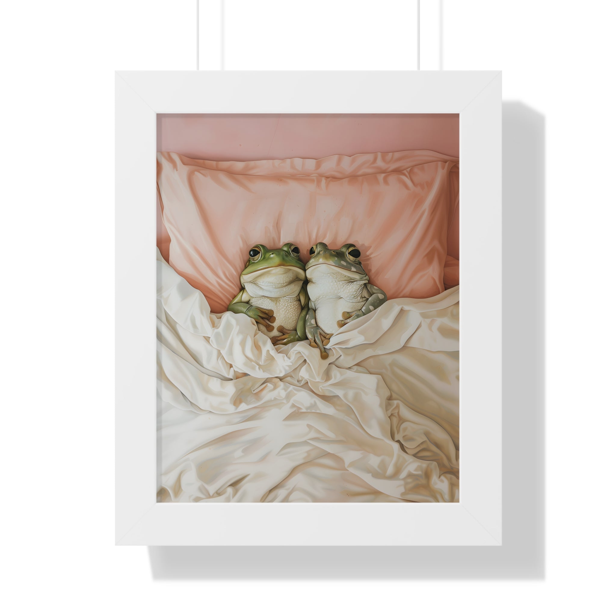 Framed Paper Print - Cozy Frogs Romantic Bliss