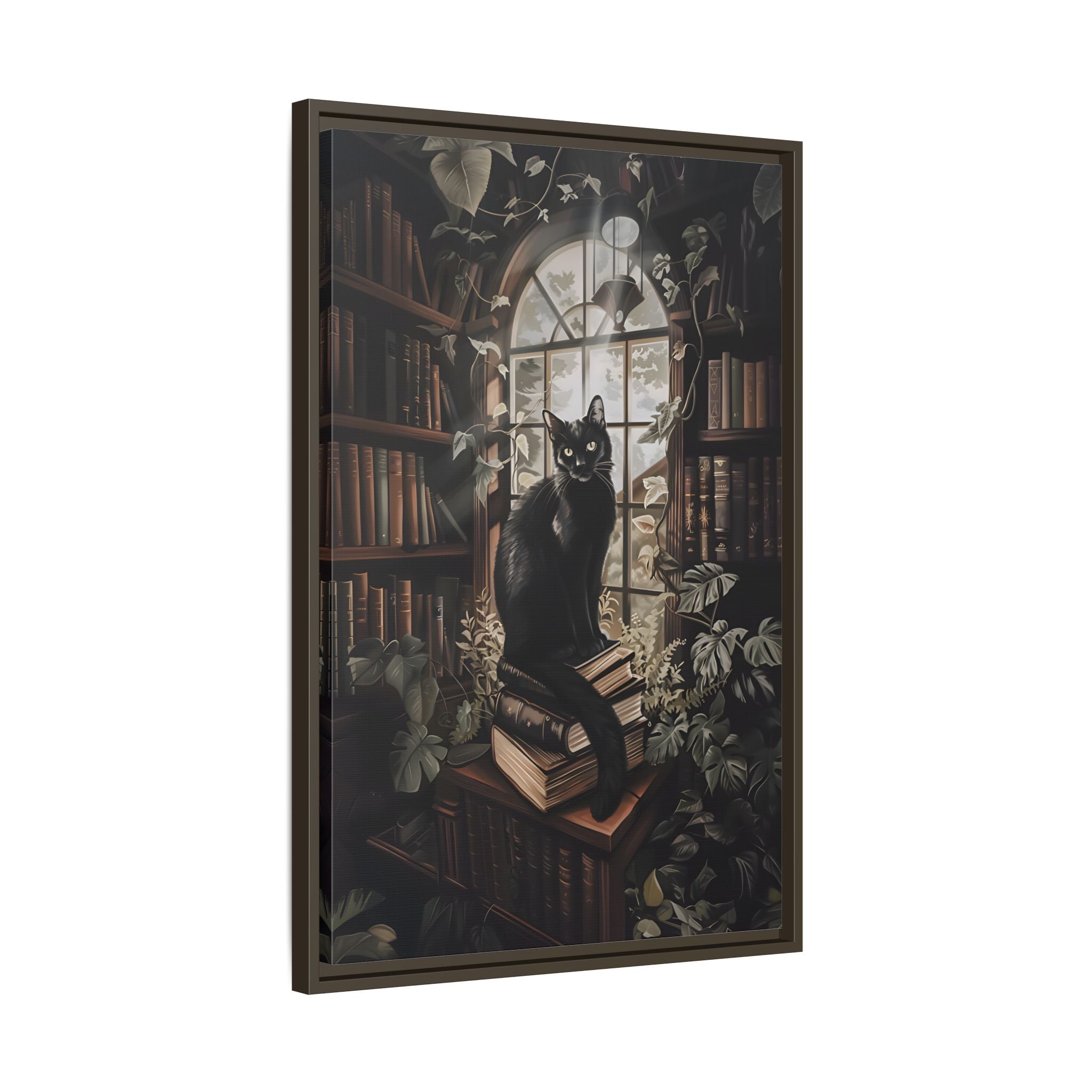 Framed Canvas - Book Hoarder Feline Gaze
