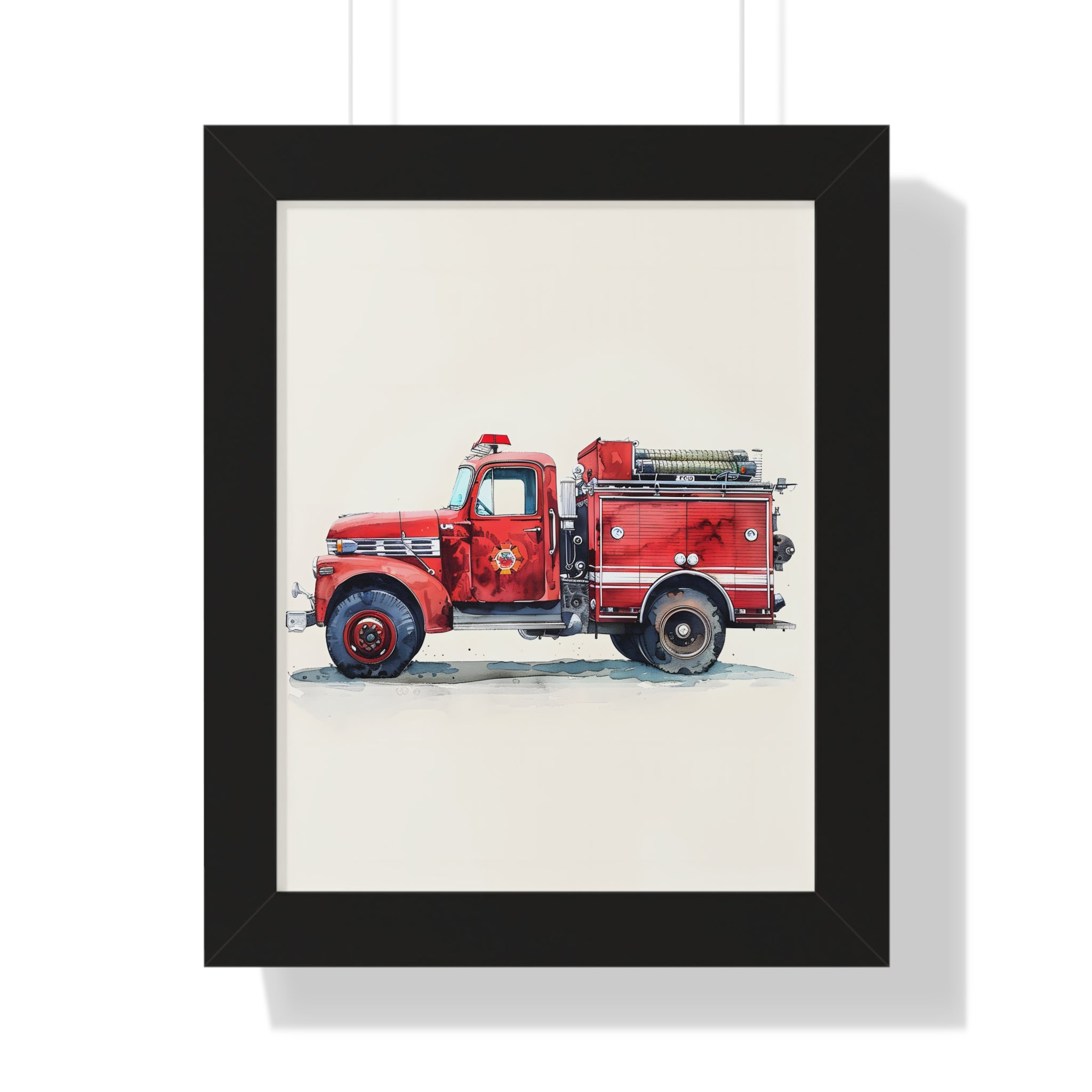 Framed Paper Print - Vintage Firetruck Nursery
