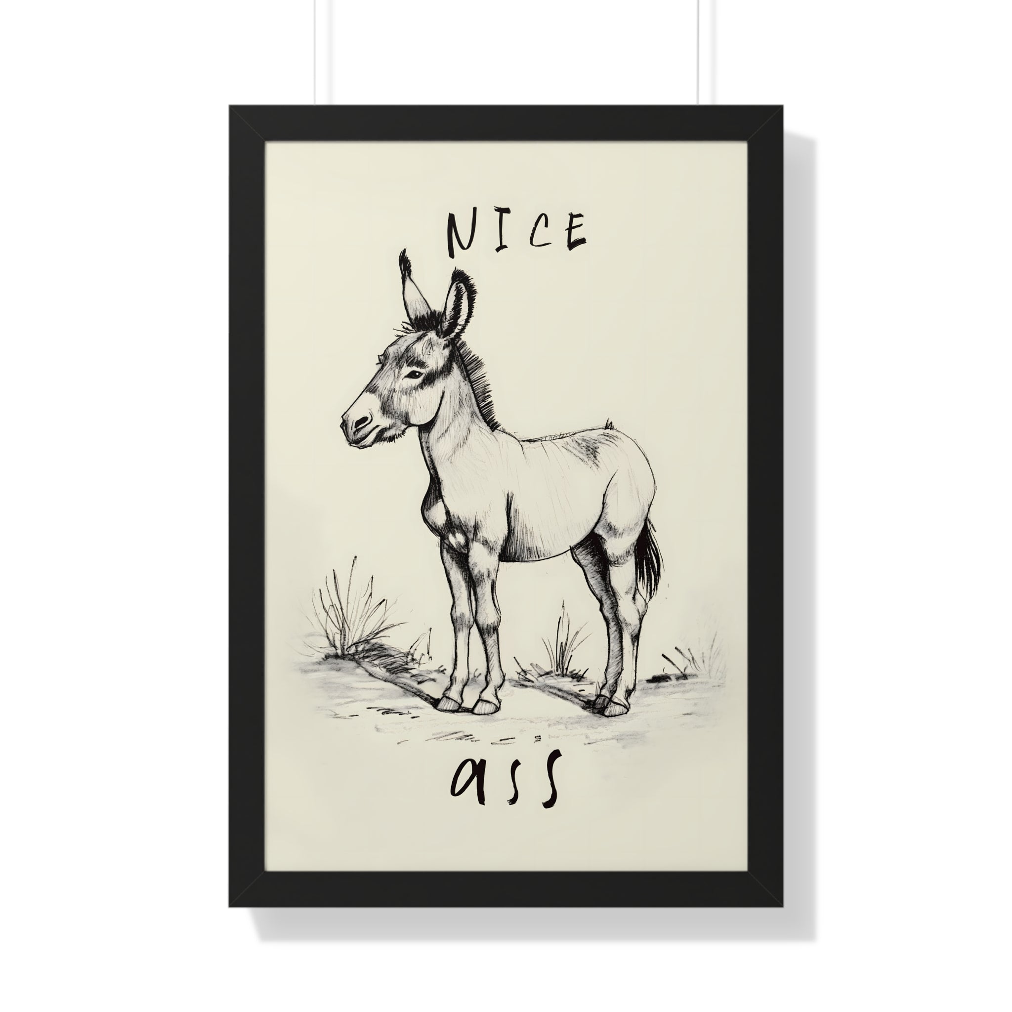 Framed Paper Print - Donkey Line Art Humor