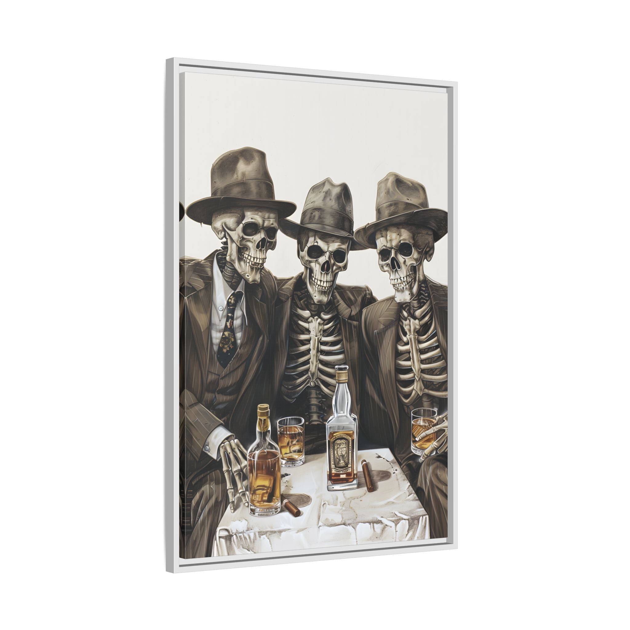 Framed Canvas - Skeleton Whiskey Gentlemen