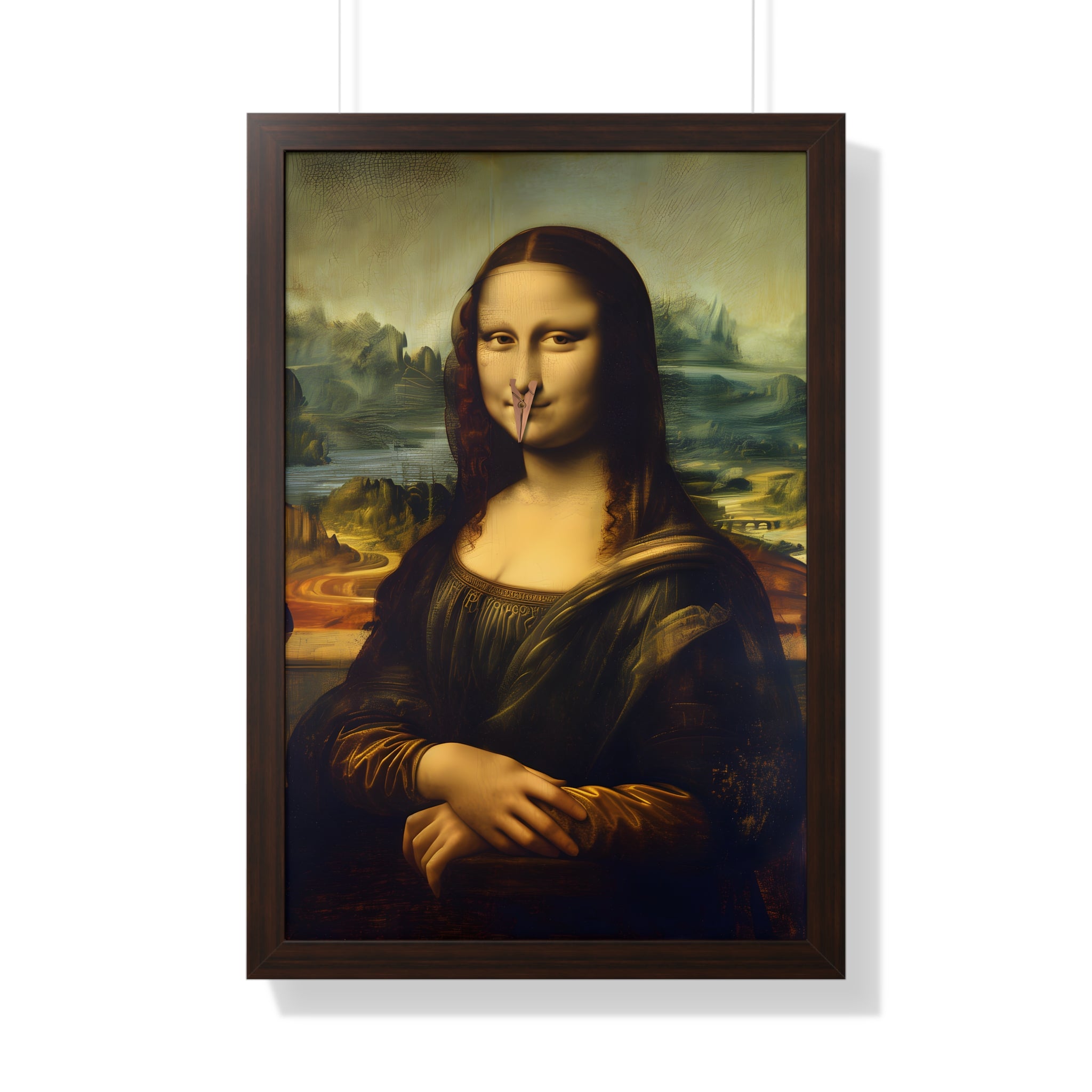 Framed Paper Print - Mona Lisa Nose Peg Gag